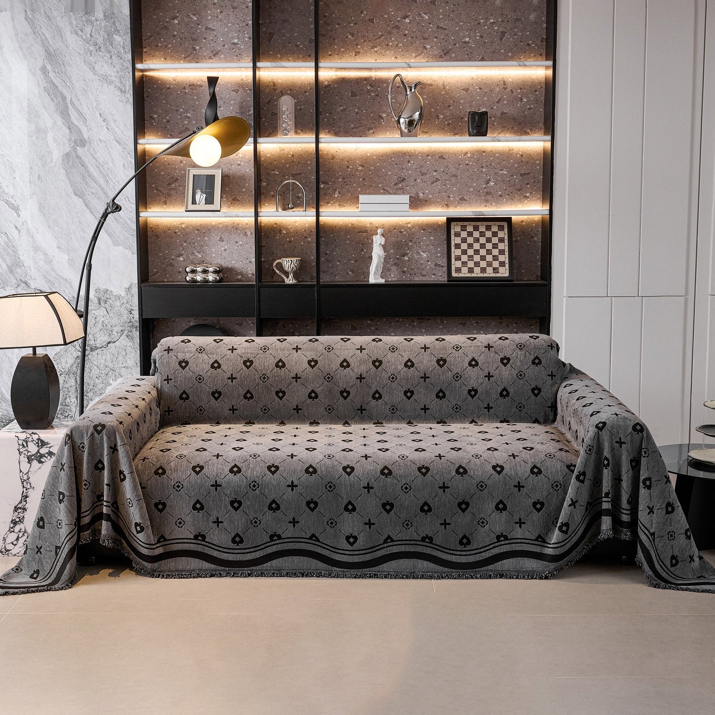 Chenille Jacquard Sofa Throw Cover Blanket, Luxury Thick Woven Couch Cover for Sofa