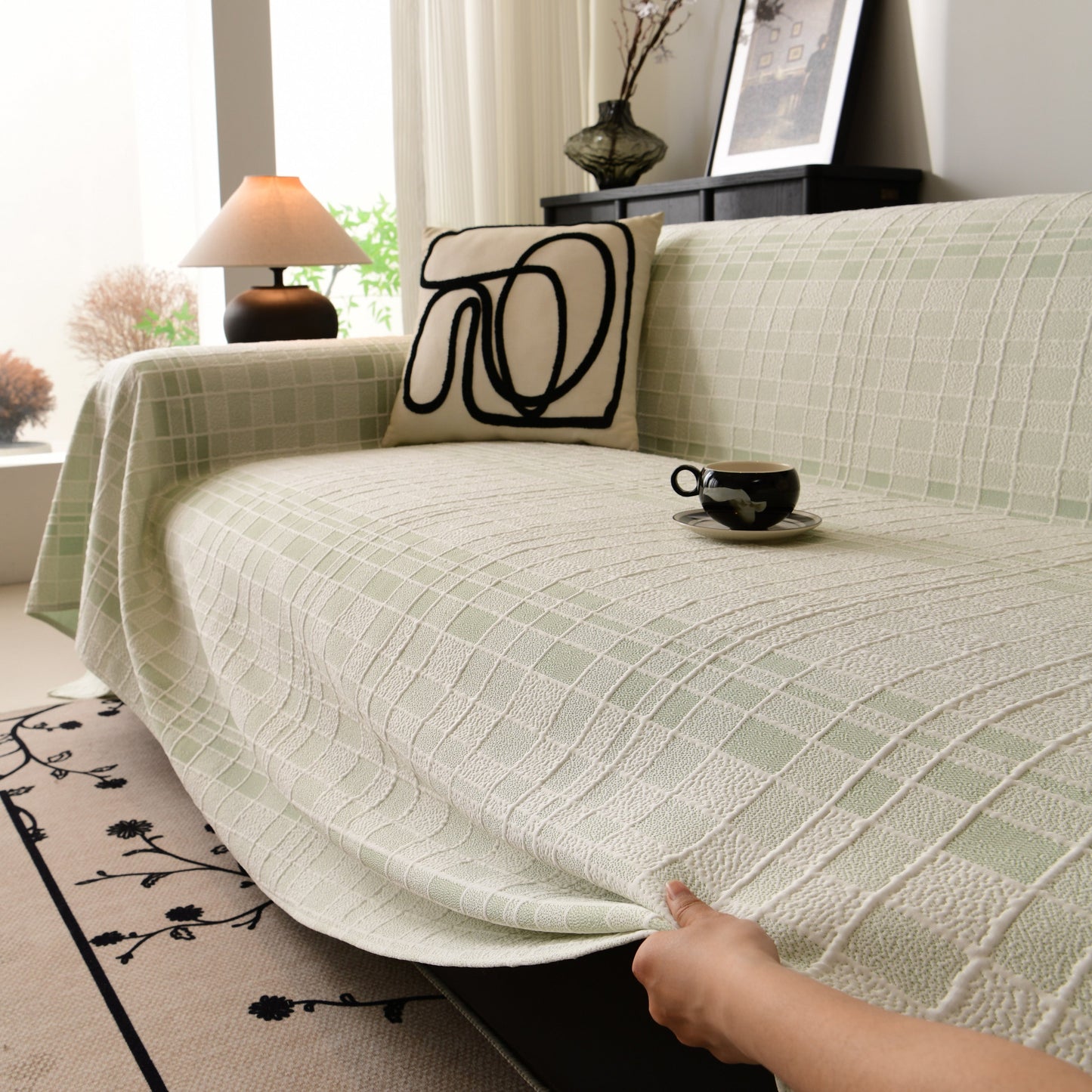 Sofa Cover Throw with Subtle Textured Stripes Lightweight Smooth Couch Slipcover