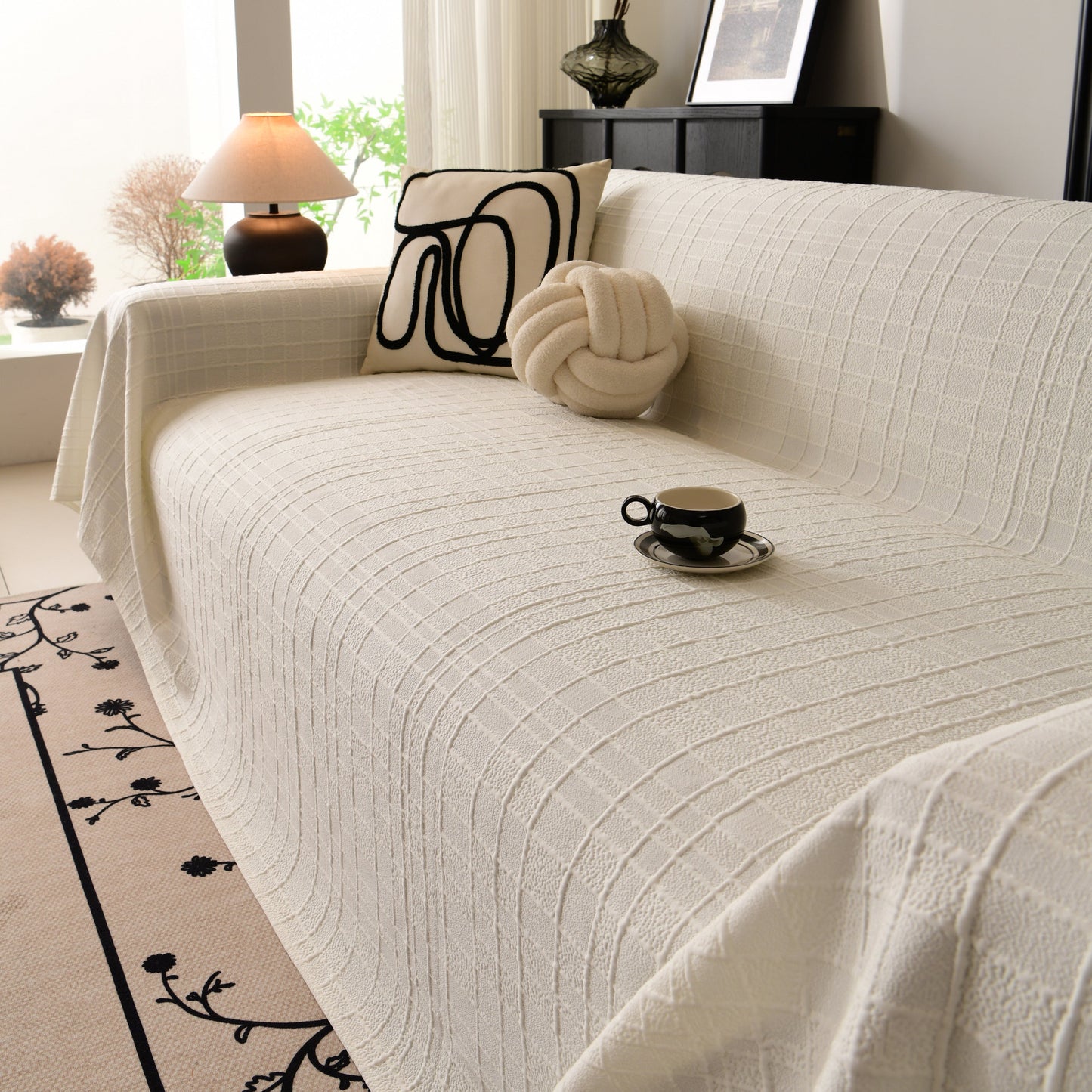 Sofa Cover Throw with Subtle Textured Stripes Lightweight Smooth Couch Slipcover