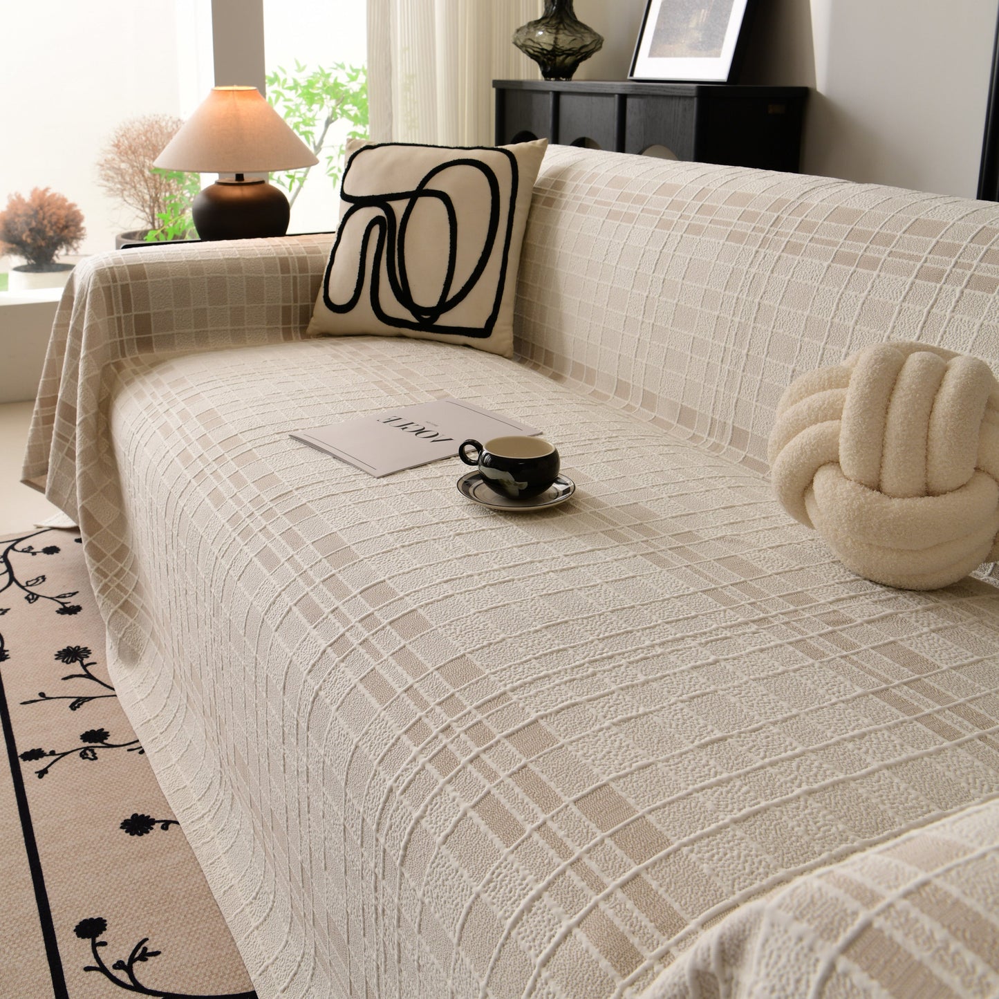 Sofa Cover Throw with Subtle Textured Stripes Lightweight Smooth Couch Slipcover