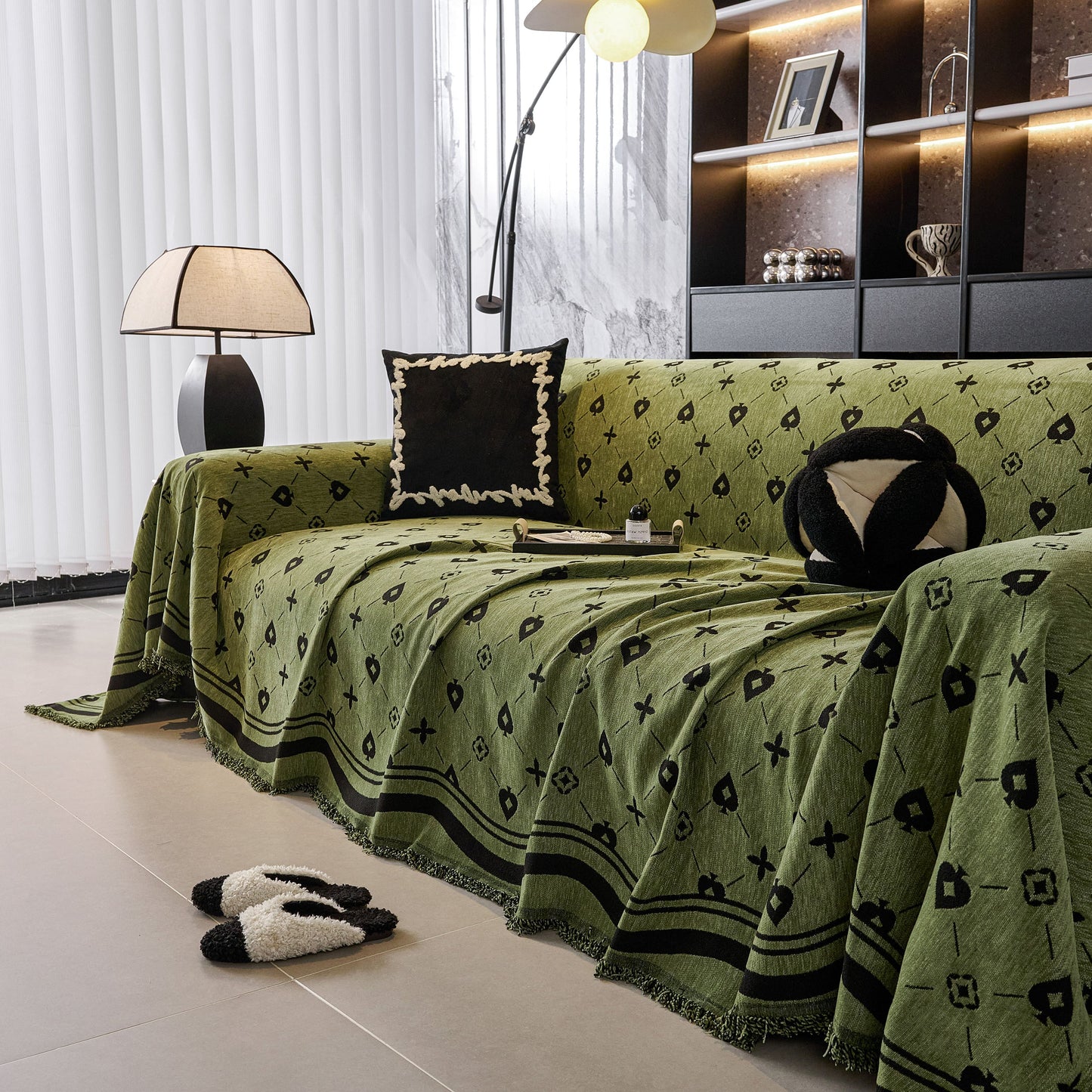 Chenille Jacquard Sofa Throw Cover Blanket, Luxury Thick Woven Couch Cover for Sofa