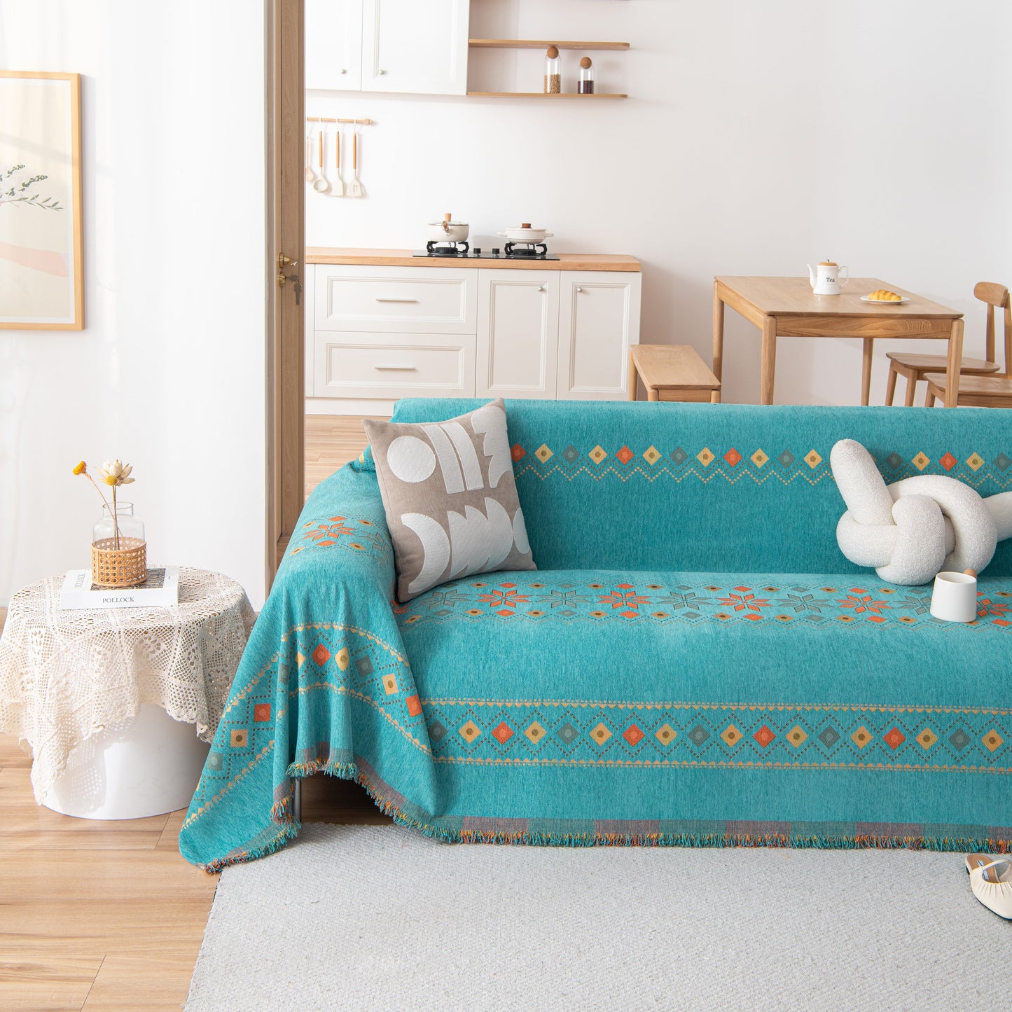 Bohemian Geometric Sofa Throw Cover, Cozy & Protective Ethnic-Inspired Couch Cover