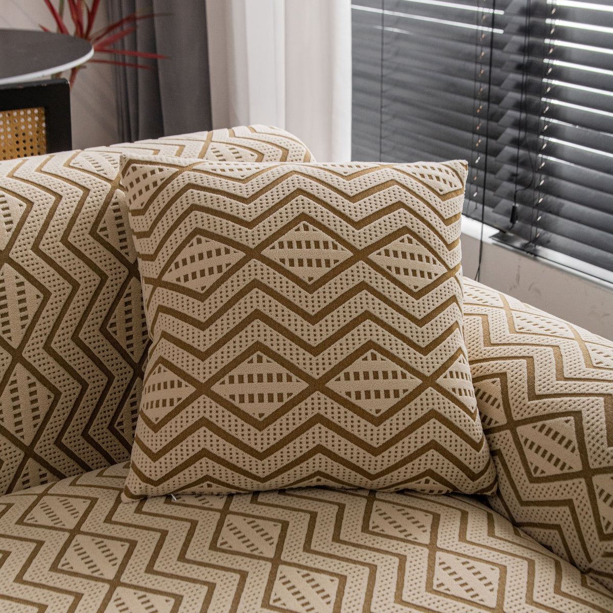 Modern Geometric Jacquard Sofa Slipcover, High Stretch 1-Piece Textured Couch Cover