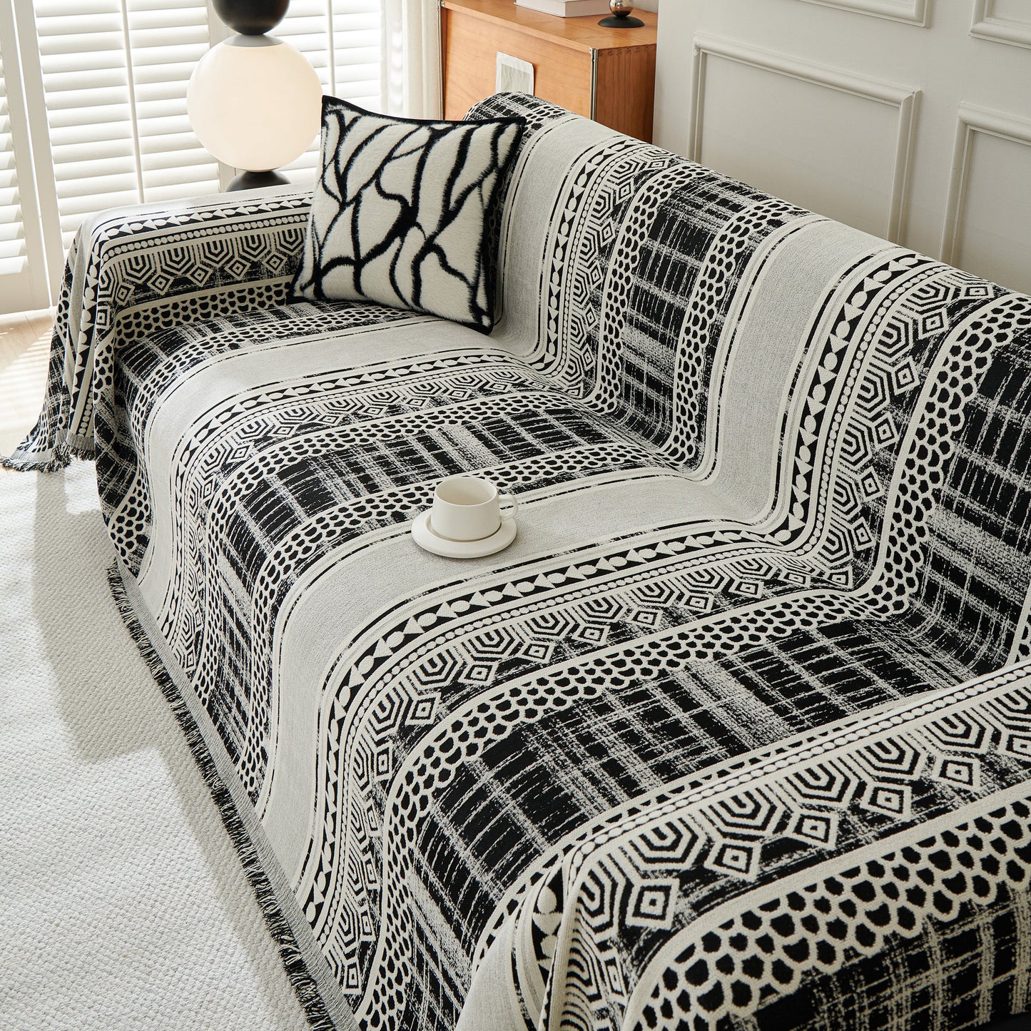 Chenille Sofa Cover Throw Blanket, Boho Geometric Scratch Proof Couch Protector