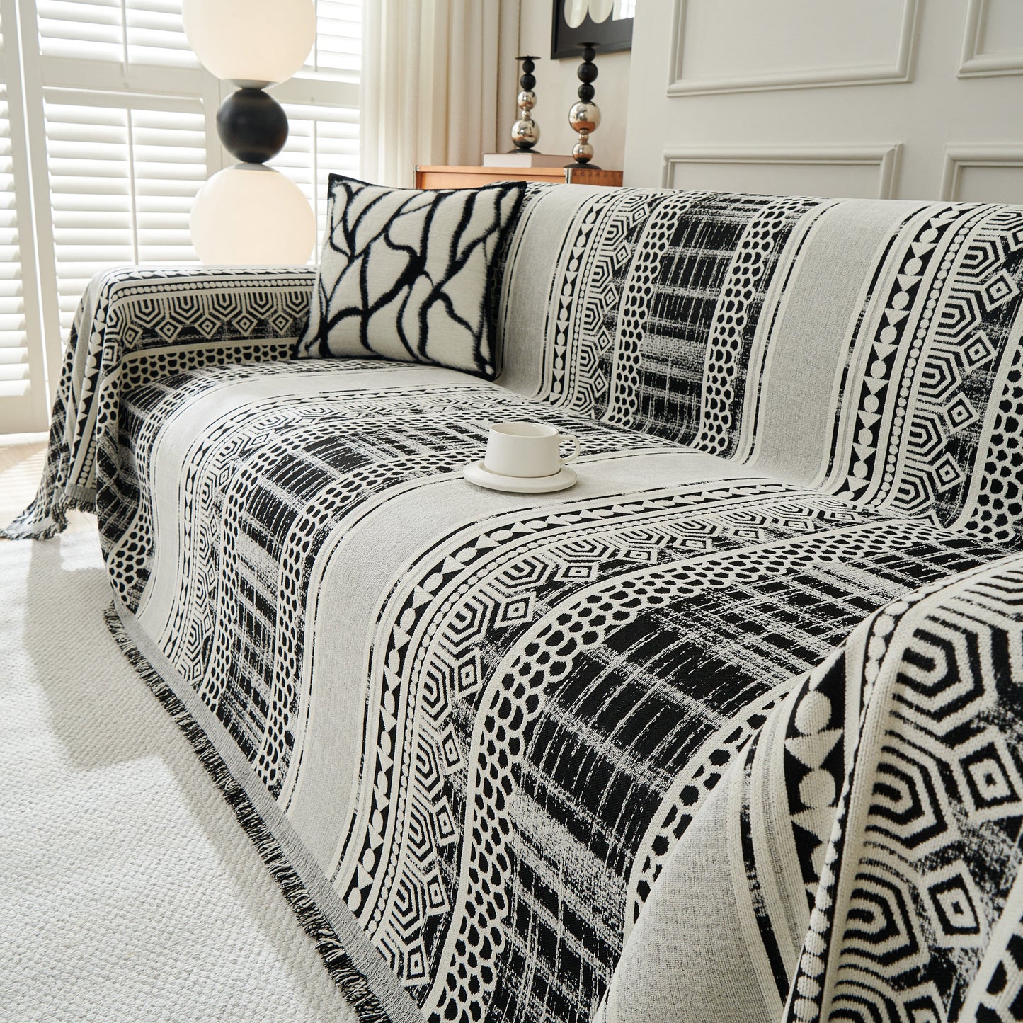 Chenille Sofa Cover Throw Blanket, Boho Geometric Scratch Proof Couch Protector