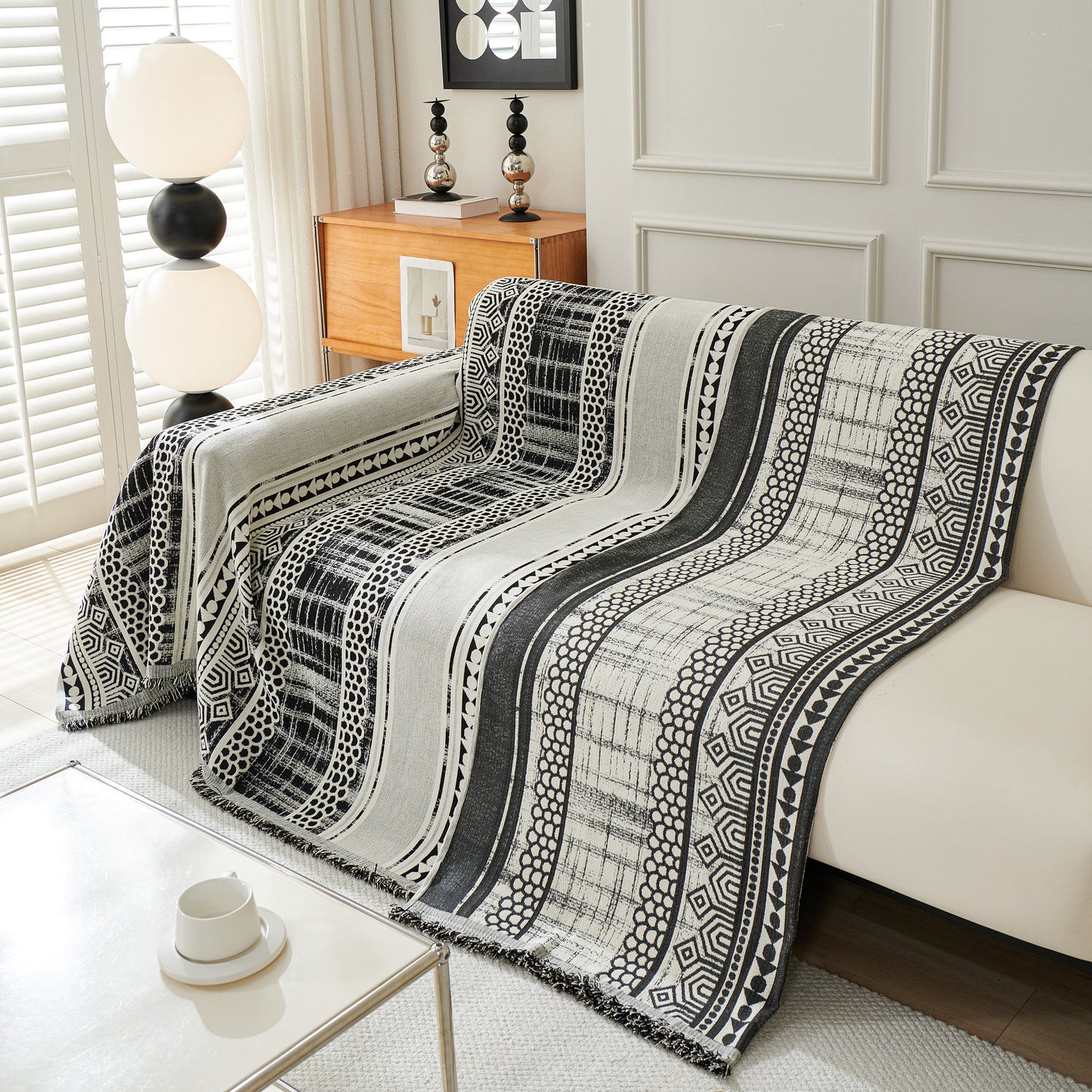 Chenille Sofa Cover Throw Blanket, Boho Geometric Scratch Proof Couch Protector