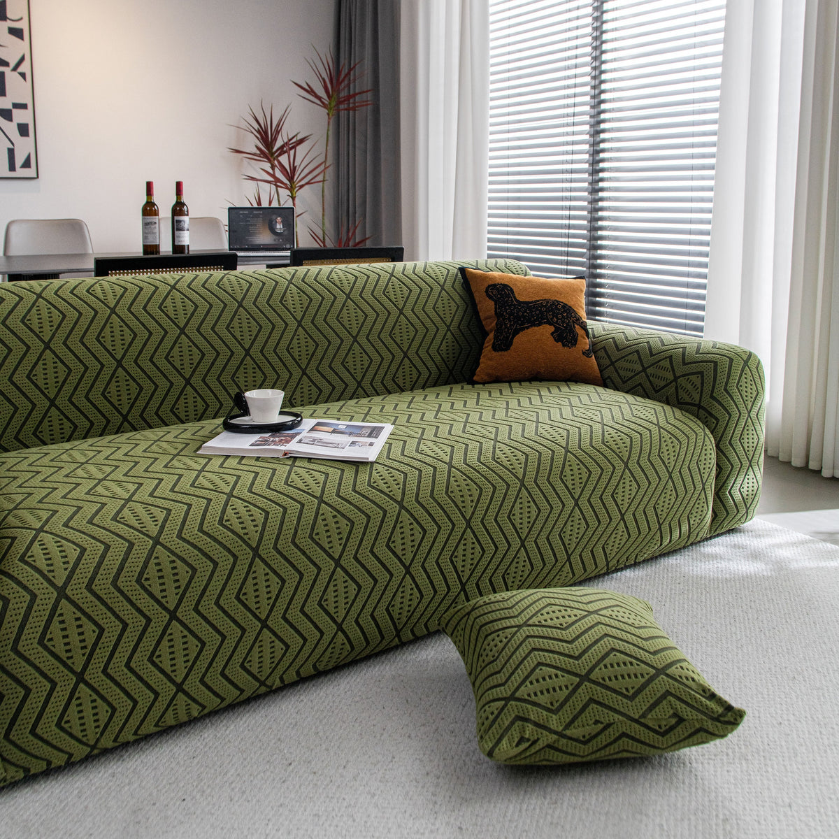 Modern Geometric Jacquard Sofa Slipcover, High Stretch 1-Piece Textured Couch Cover