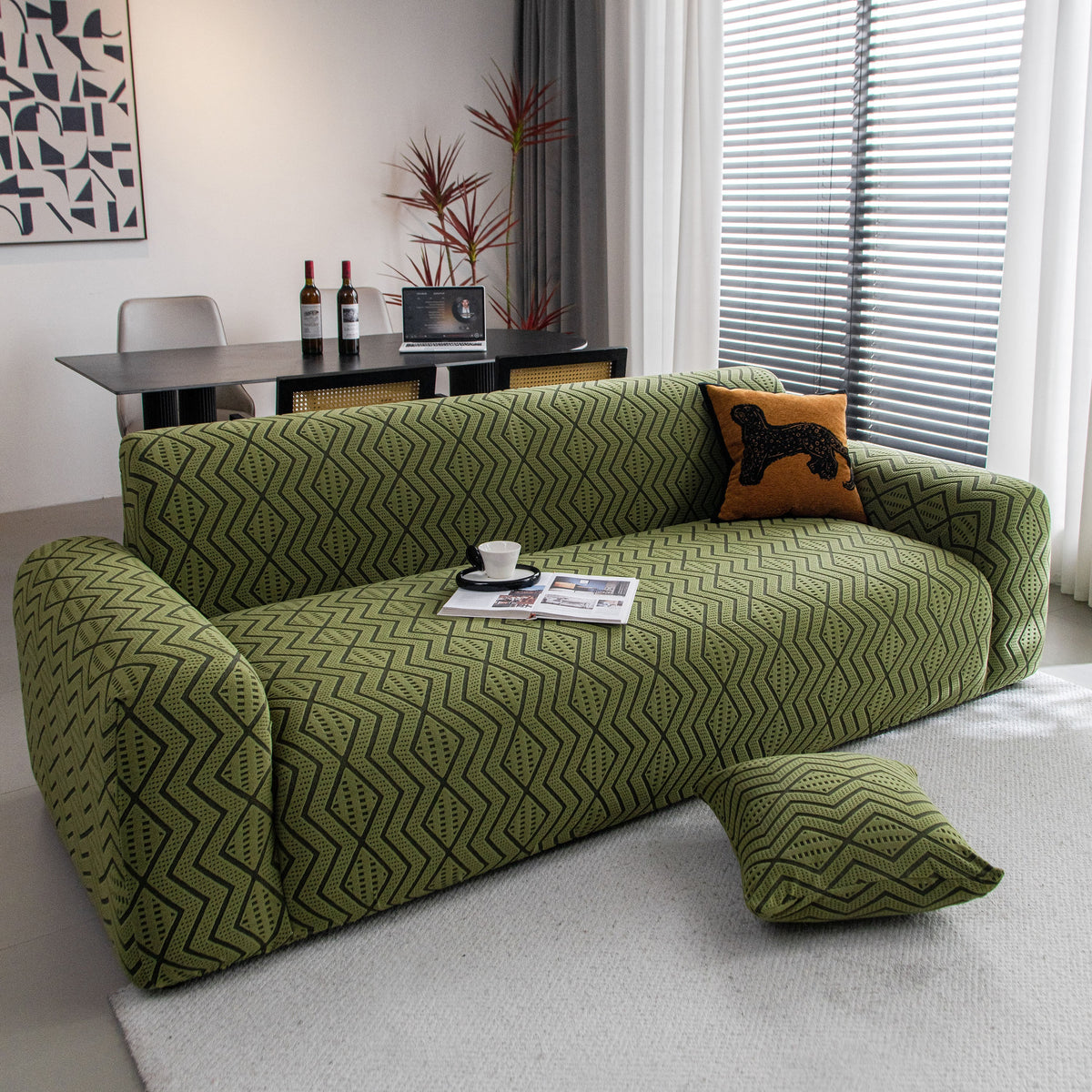 Modern Geometric Jacquard Sofa Slipcover, High Stretch 1-Piece Textured Couch Cover