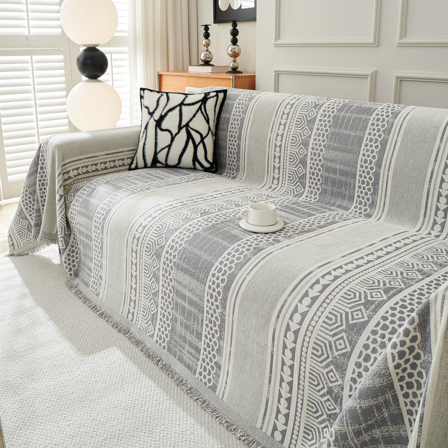 Chenille Sofa Cover Throw Blanket, Boho Geometric Scratch Proof Couch Protector