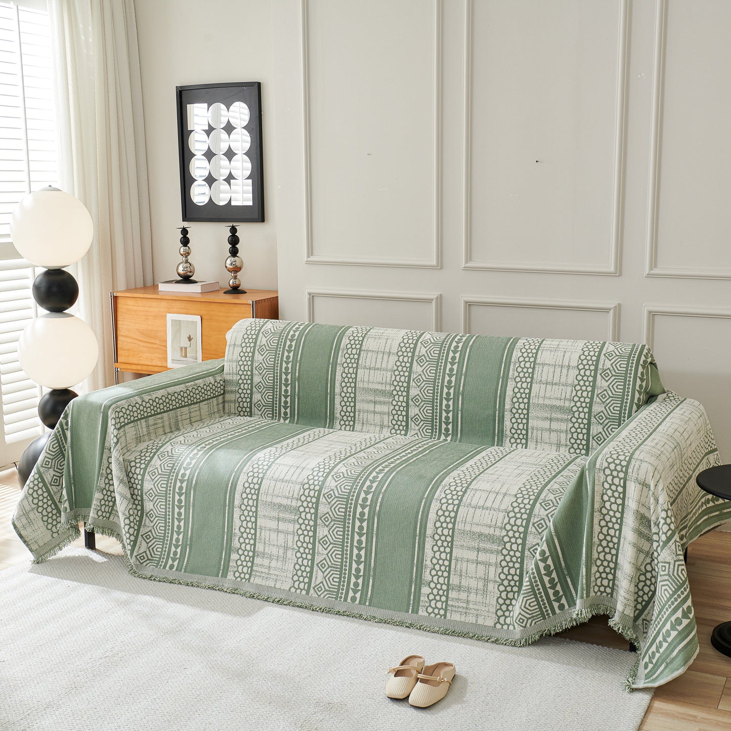 Chenille Sofa Cover Throw Blanket, Boho Geometric Scratch Proof Couch Protector
