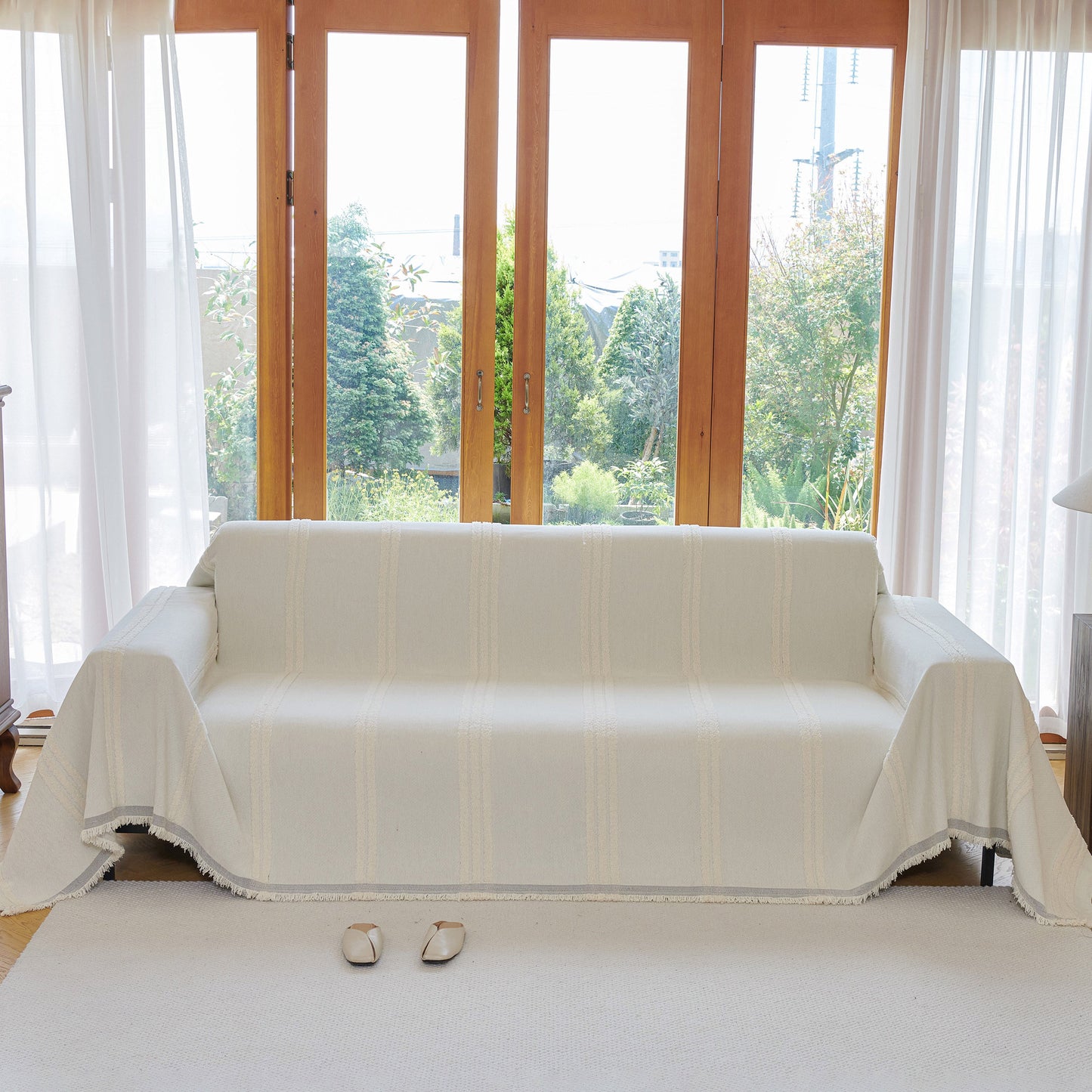 Textural Striped Chenille Sofa Covers, Boho Washable Decor Sofa Blankets Covers