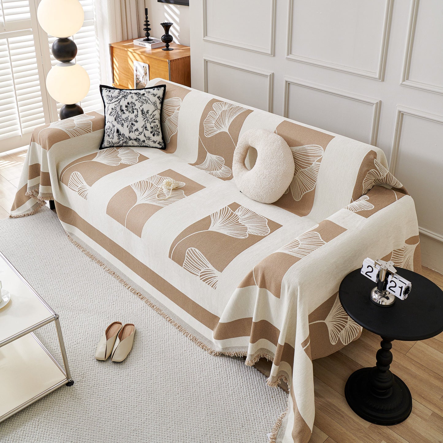 Reversible Ginkgo Leaf Furniture Slipcovers for Sofas Scratch Resistant Sectional Sofa Throw Covers