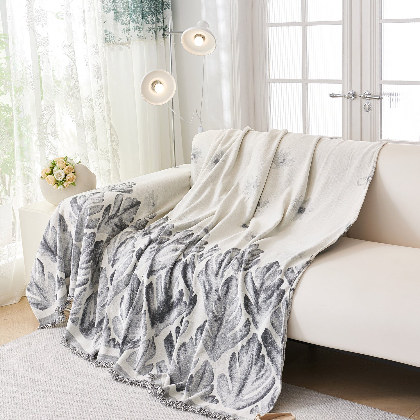 Soft Woven Leaf Couch Blanket, Pet-friendly Sectional Sofa Slipcover For Cats Dogs