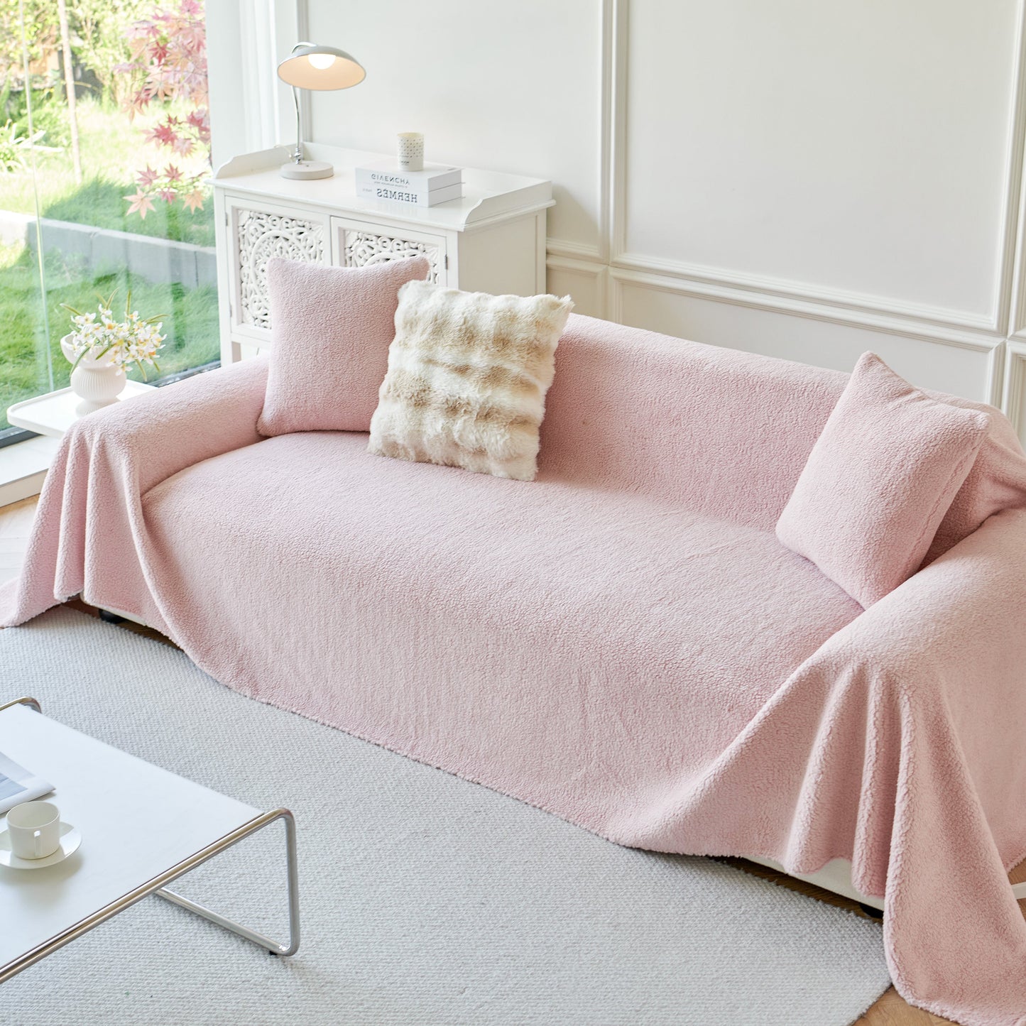 Thick Sherpa Fleece Sofa Protector Cover Stylish Durable Slipcovers for Couches and Chairs