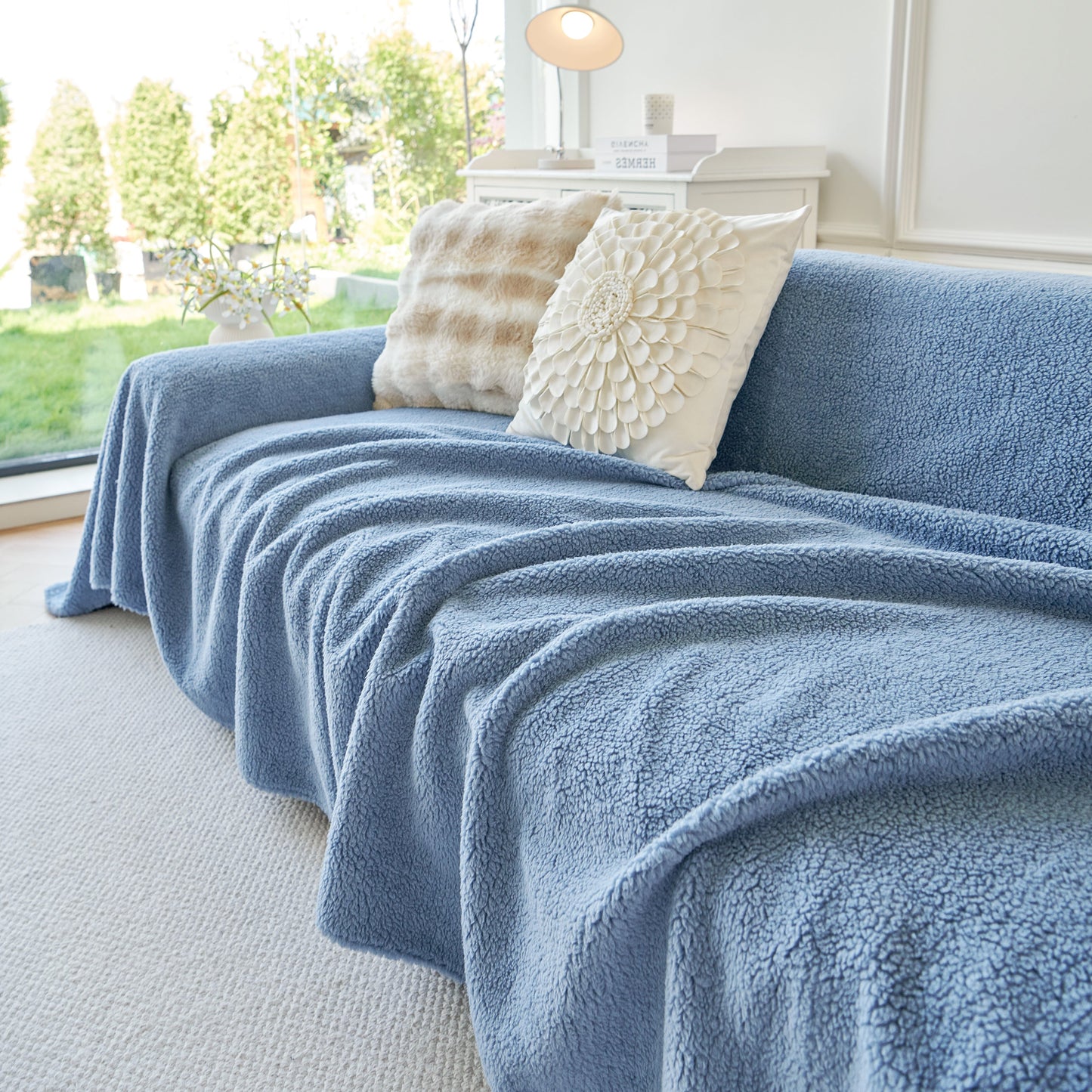 Thick Sherpa Fleece Sofa Protector Cover Stylish Durable Slipcovers for Couches and Chairs