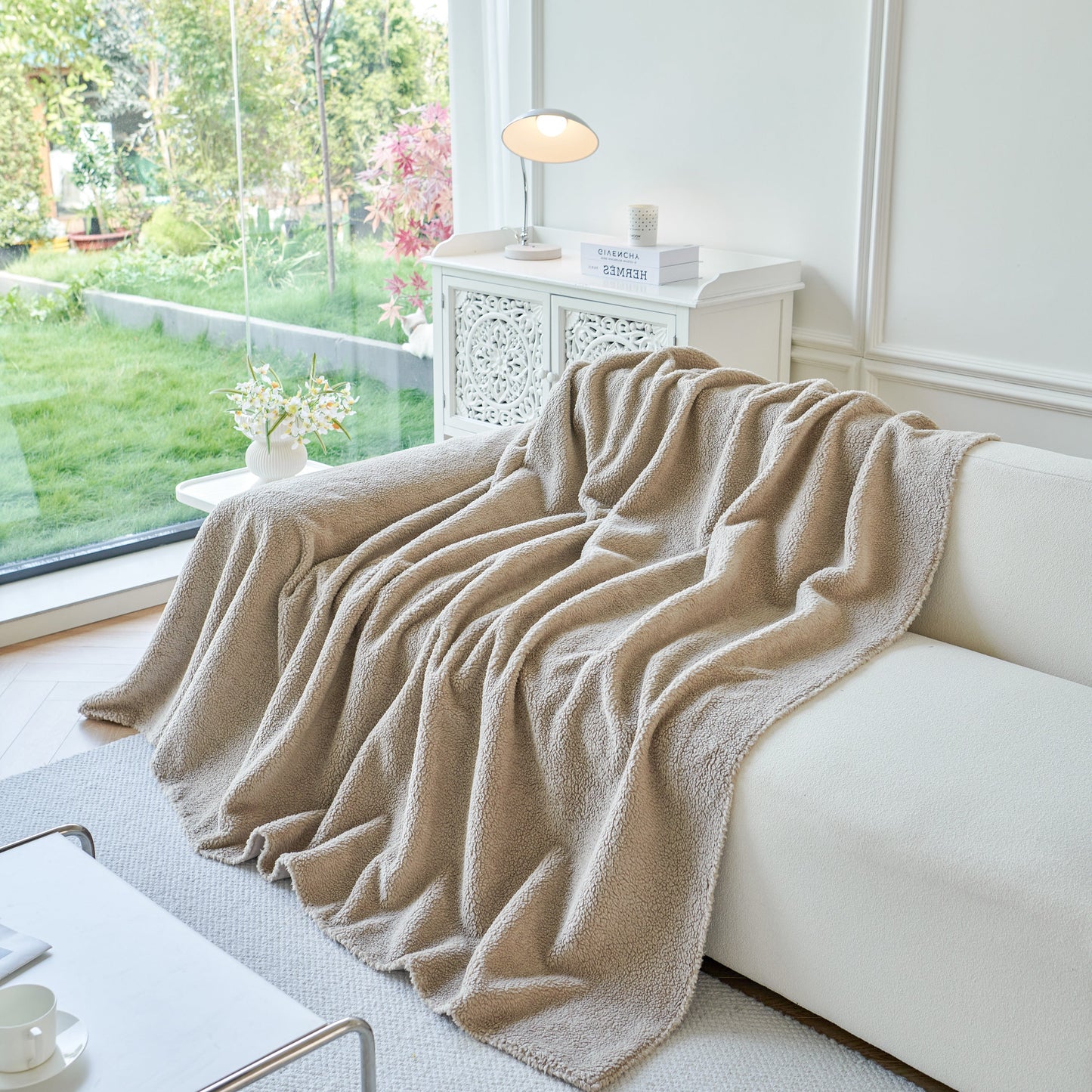 Thick Sherpa Fleece Sofa Protector Cover Stylish Durable Slipcovers for Couches and Chairs