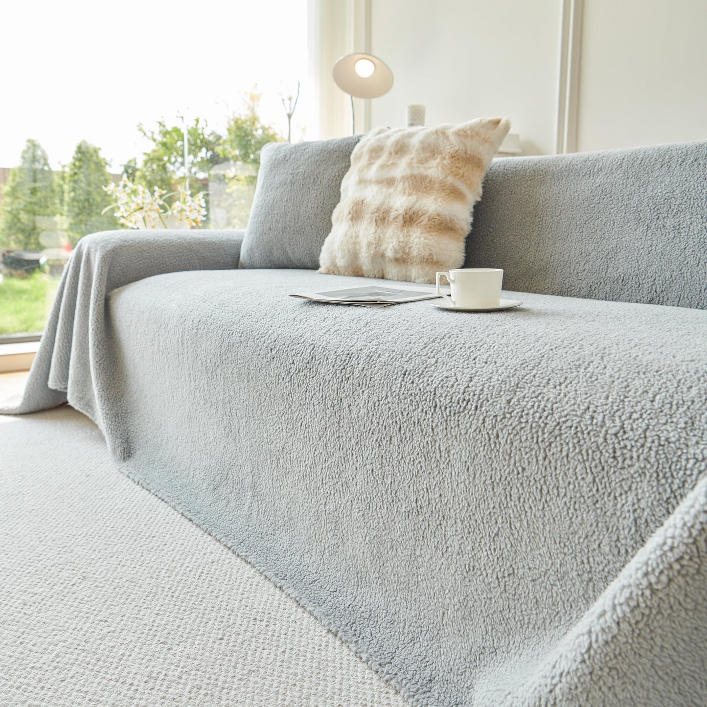 Thick Sherpa Fleece Sofa Protector Cover Stylish Durable Slipcovers for Couches and Chairs