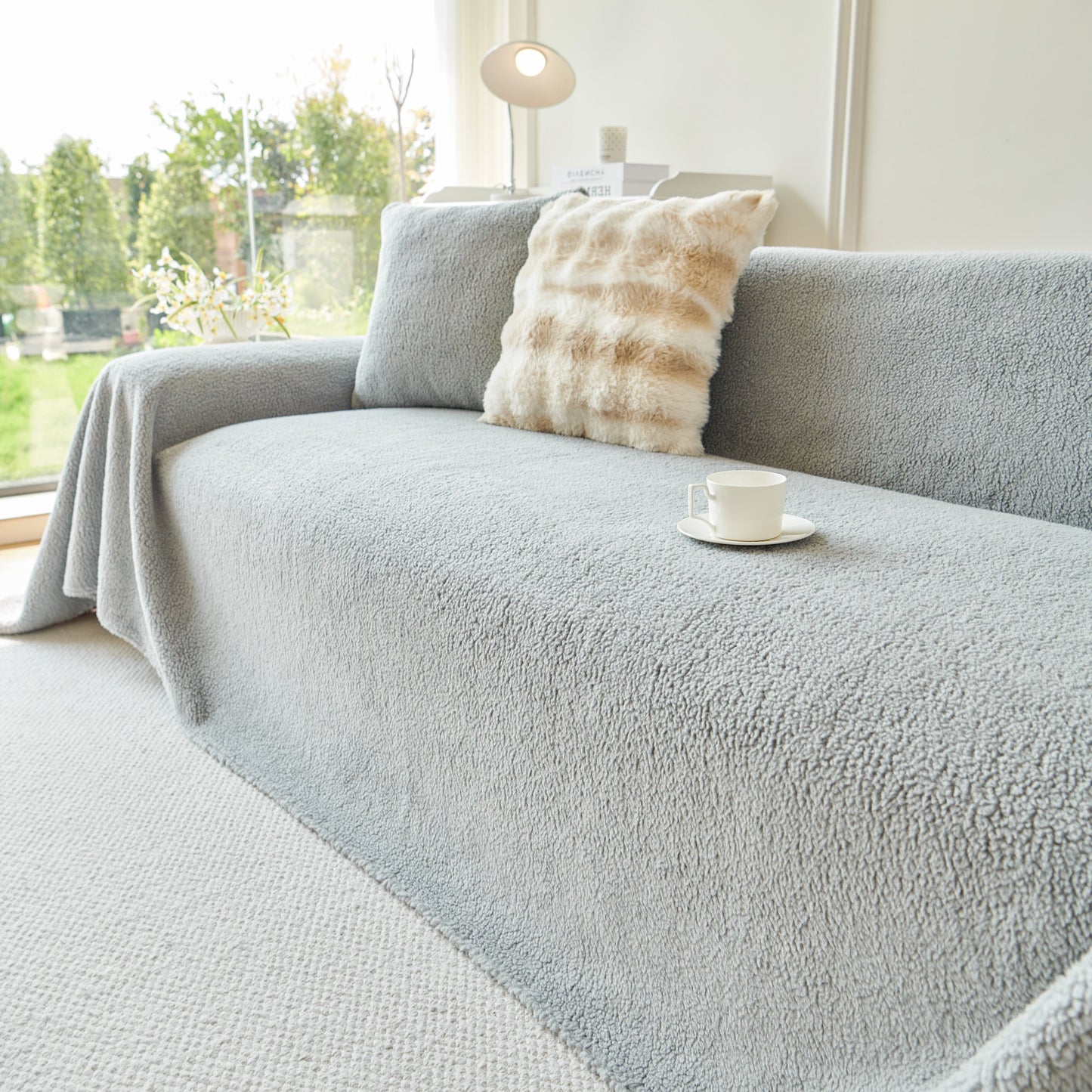 Thick Sherpa Fleece Sofa Protector Cover Stylish Durable Slipcovers for Couches and Chairs