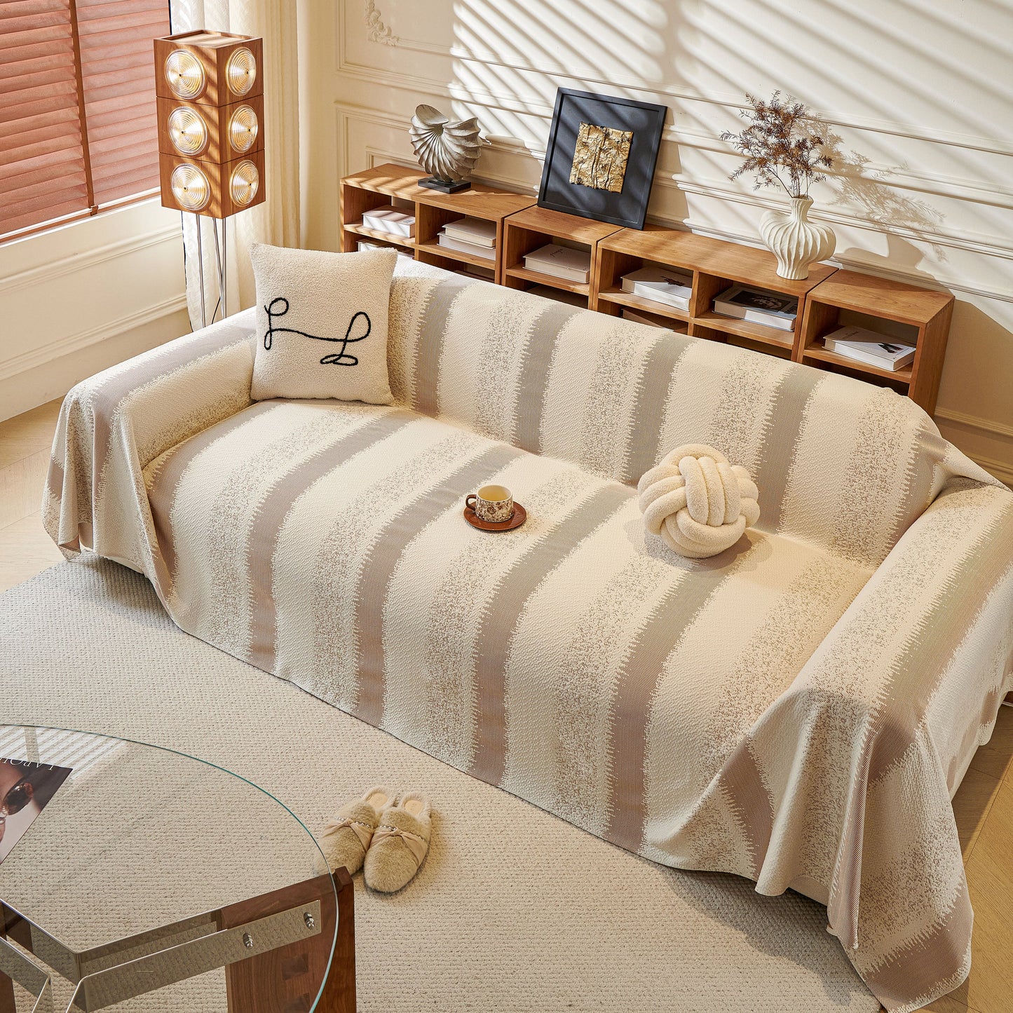 Modern Striped Sofa Throw Blanket, Lightweight Couch Cover for Summer Seating