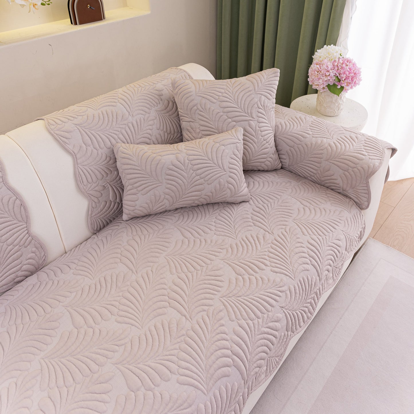 Sofa Cover for Leather & Fabric Couches, 3D Leaf Embossed Quilted Furniture Covers