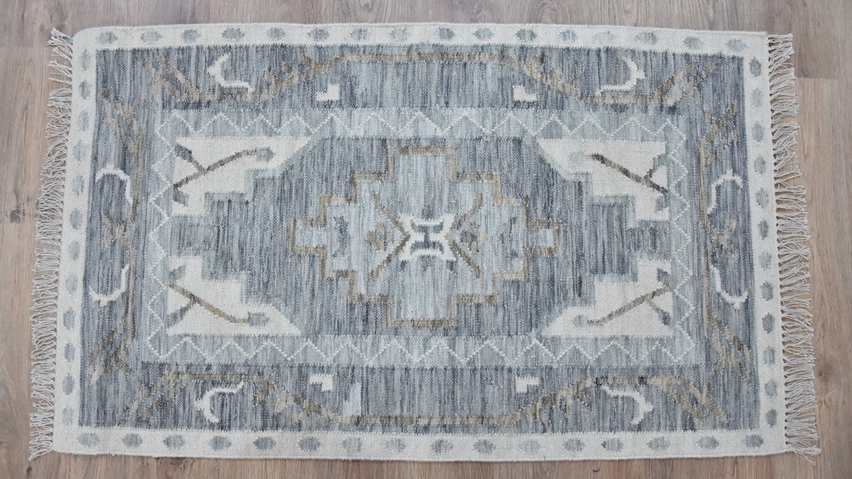 Timbergirl Kilim Blue Wool Handmade Rug