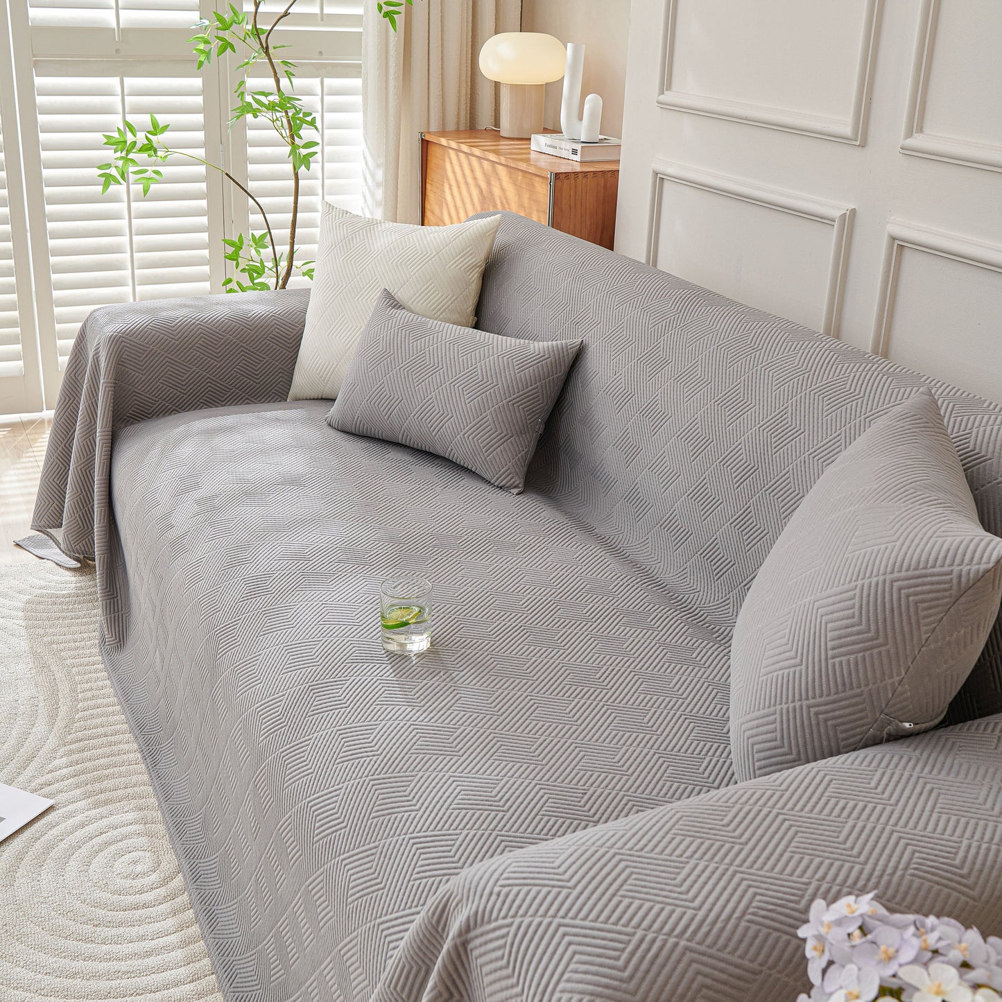 Cooling Scratch Proof Large Sofa Throw Cover, Geometric Texture Couch Protector