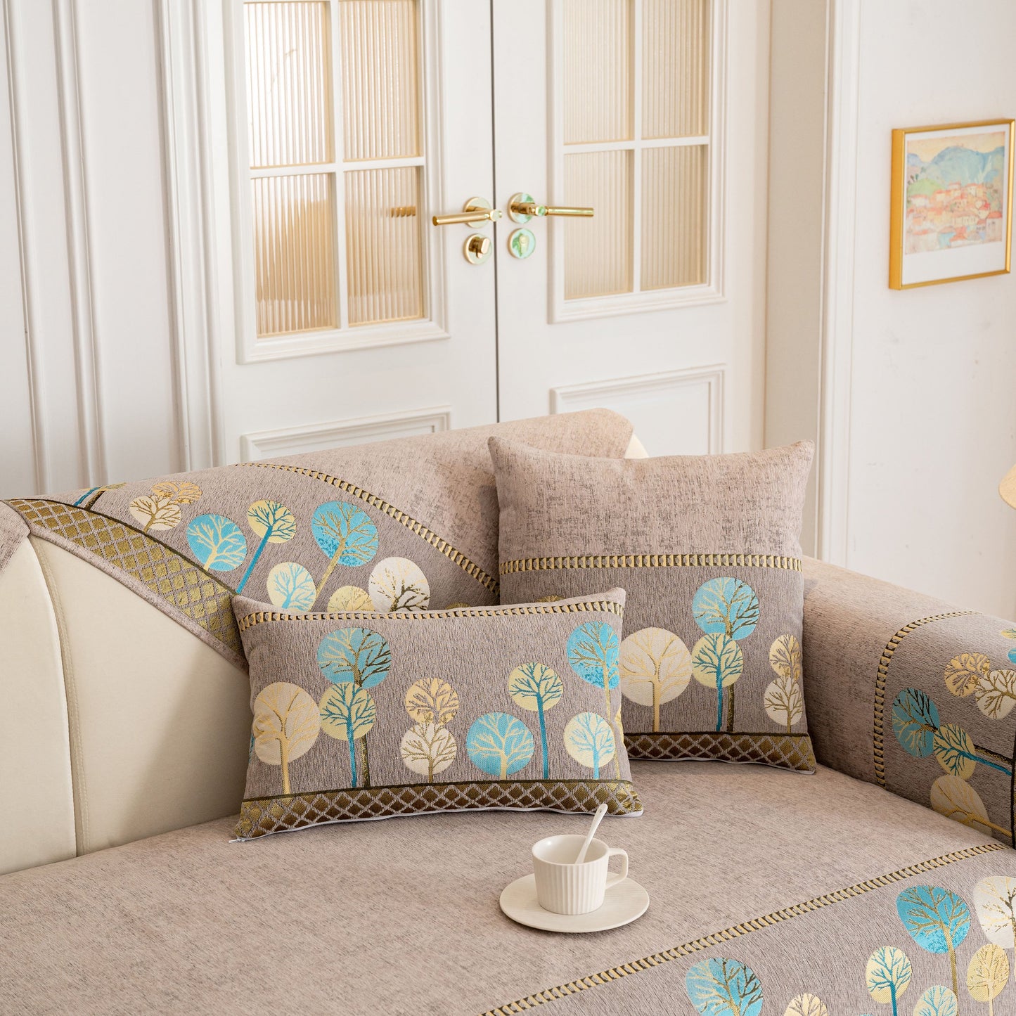 Sofa Cover for Couch, Non-Slip Sectional Couch Cover with Woven Tree Pattern