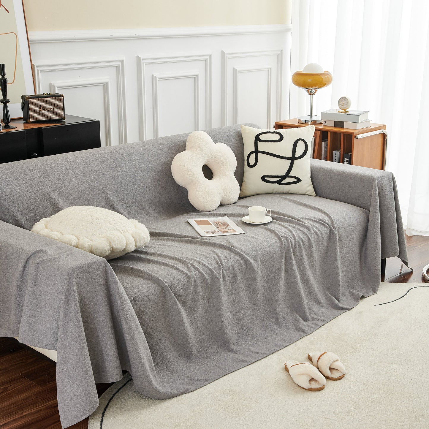 Teddy Throw Blanket and Stylish Slipcover for Couch, Waterproof Sofa Cover for Pets