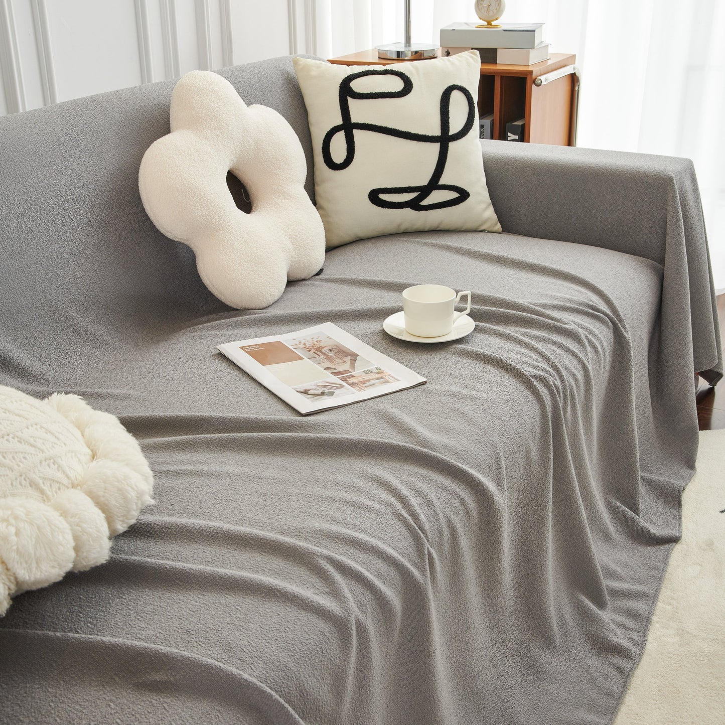 Teddy Throw Blanket and Stylish Slipcover for Couch, Waterproof Sofa Cover for Pets
