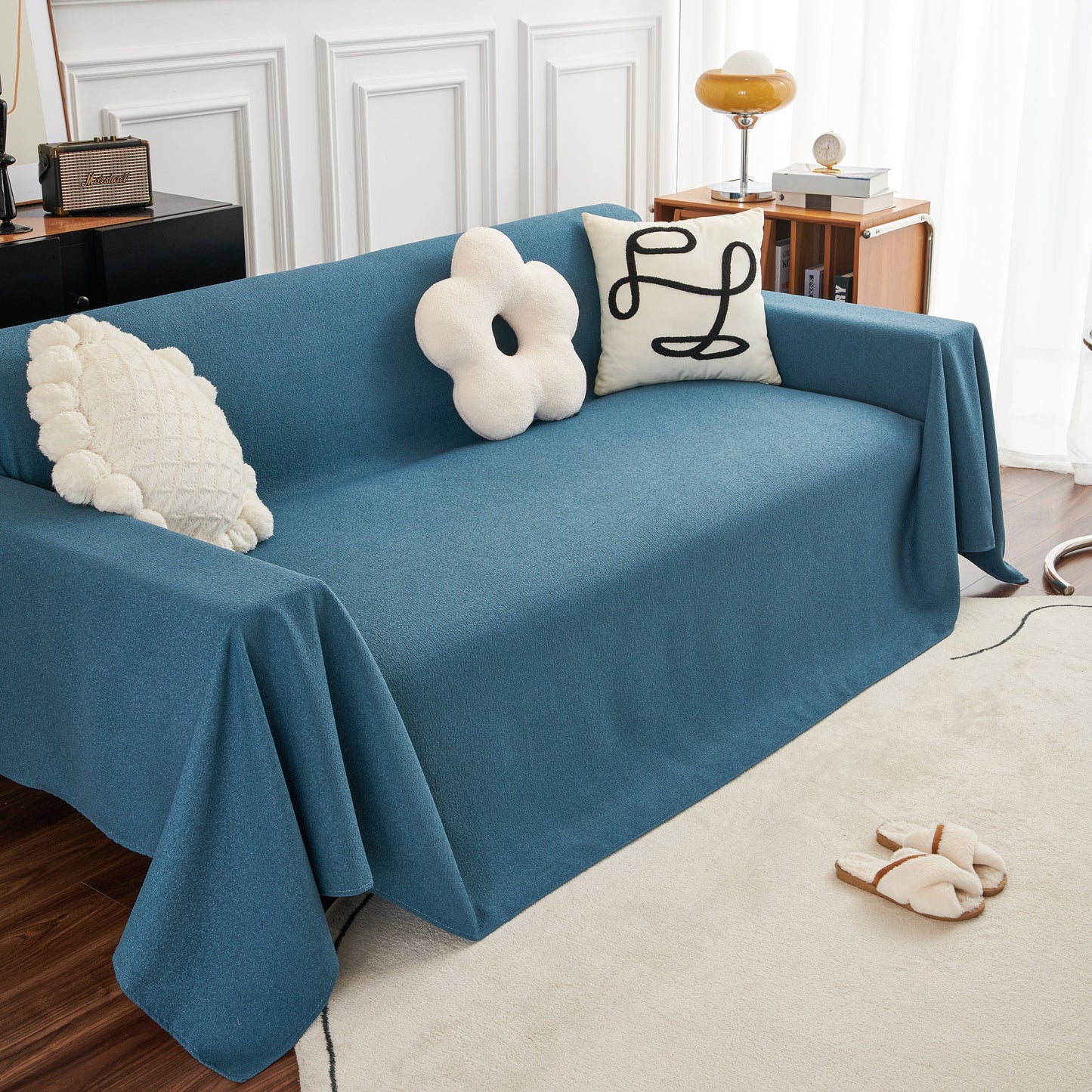 Teddy Throw Blanket and Stylish Slipcover for Couch, Waterproof Sofa Cover for Pets