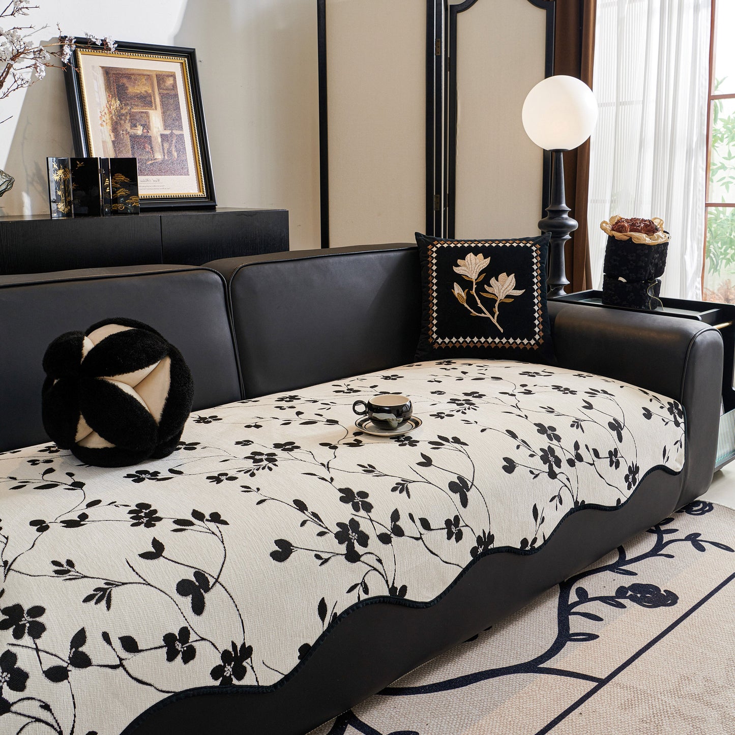 Floral Chenille Couch Cover, Non-Slip Sofa Slipcover Protector for Furniture
