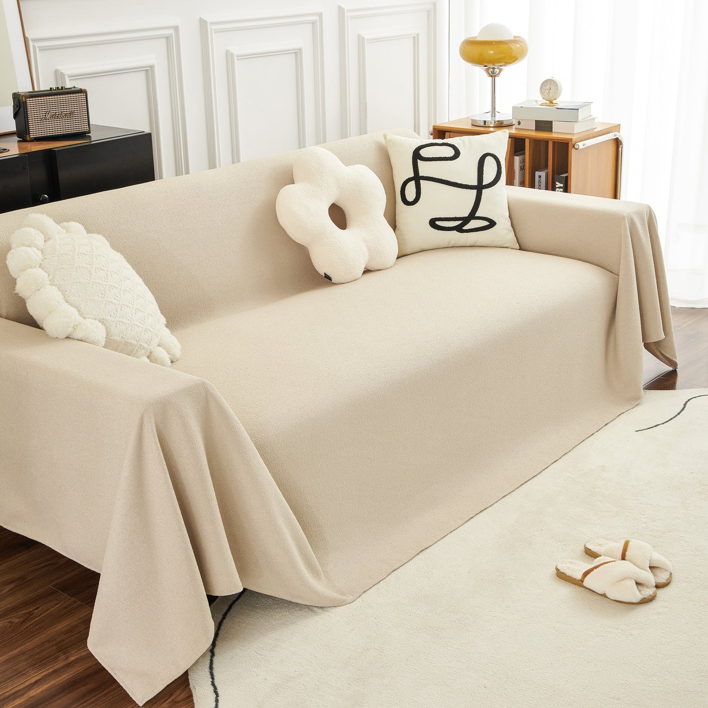 Teddy Throw Blanket and Stylish Slipcover for Couch, Waterproof Sofa Cover for Pets
