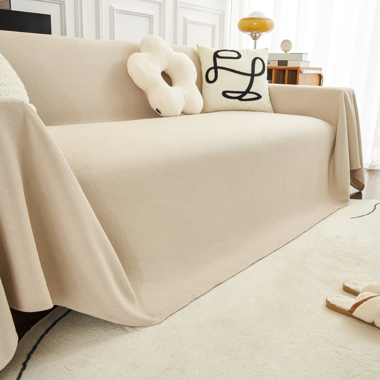 Teddy Throw Blanket and Stylish Slipcover for Couch, Waterproof Sofa Cover for Pets