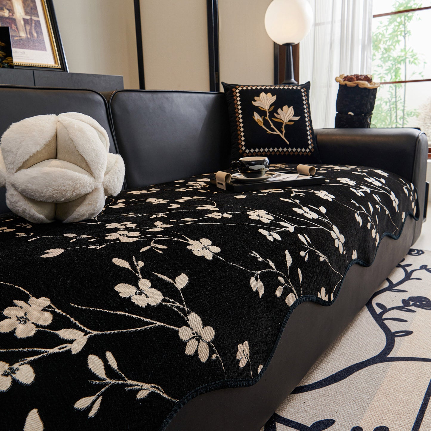 Floral Chenille Couch Cover, Non-Slip Sofa Slipcover Protector for Furniture