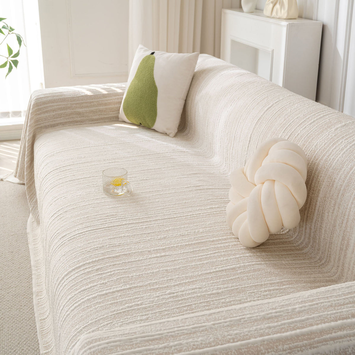 Summer Cooling Ice Silk Sofa Cover, Textured Stripe Soft Breathable Couch Throw Cover
