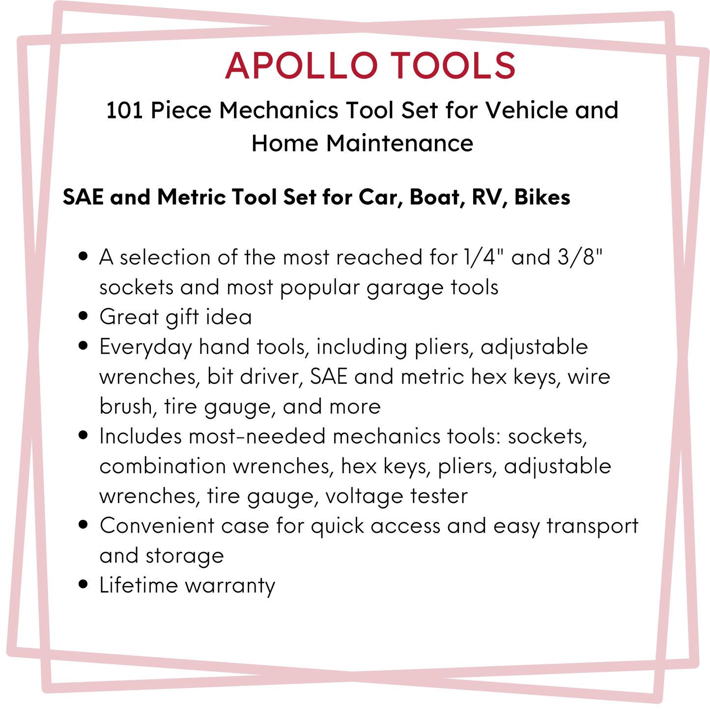 101 Piece Mechanic Tool Set for Vehicle and Home Maintenance, Roadside Emergencies. SAE and Metric Tool Set for Car, Boat, RV, Bikes - DT0006