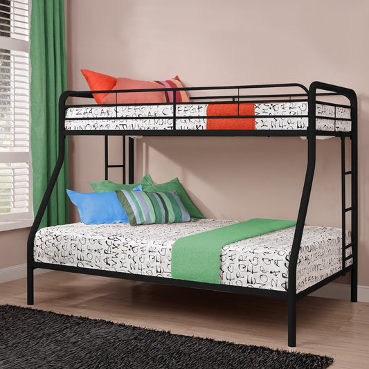 Bunk bed with colorful bedding in a room setting
