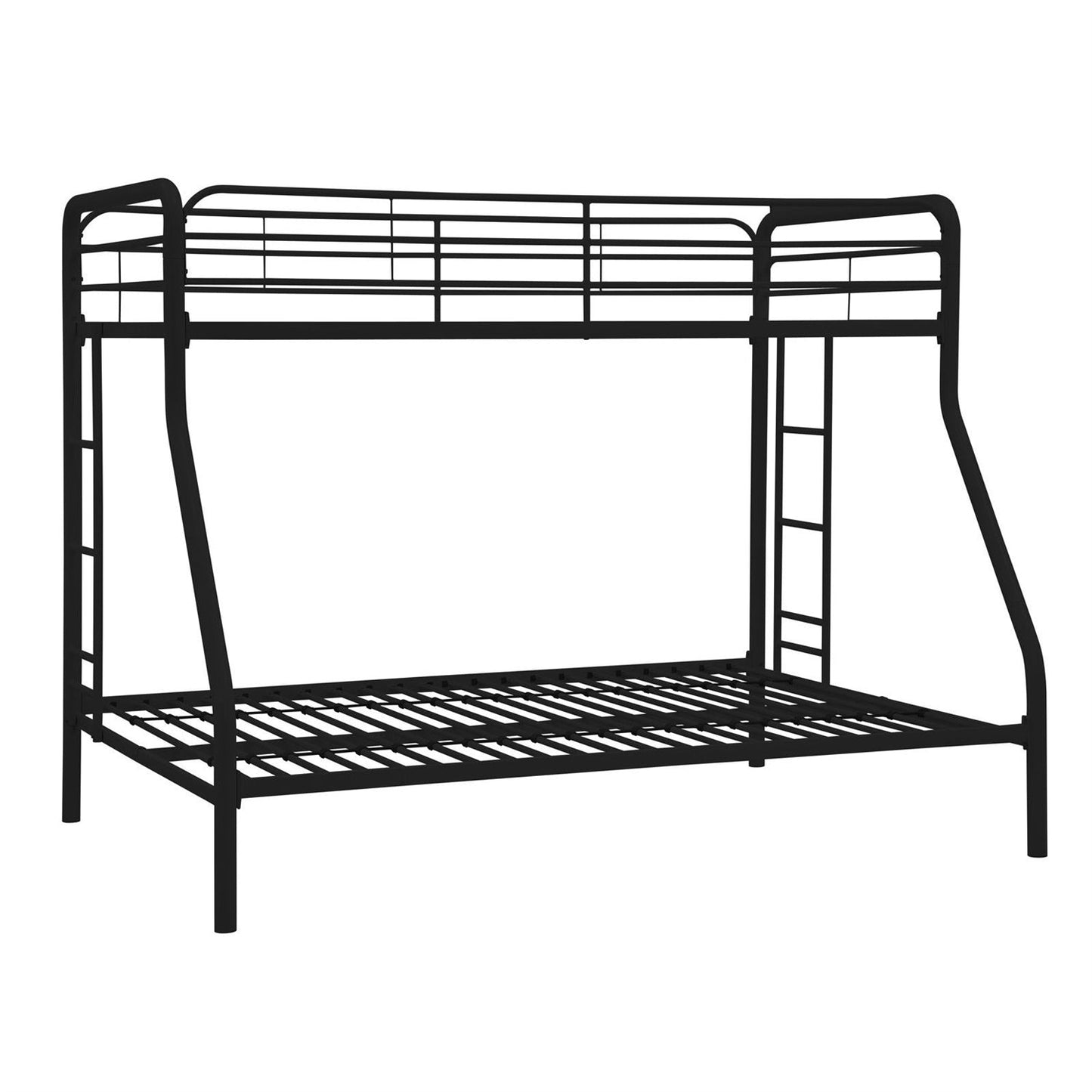 Black metal bunk bed on a white background