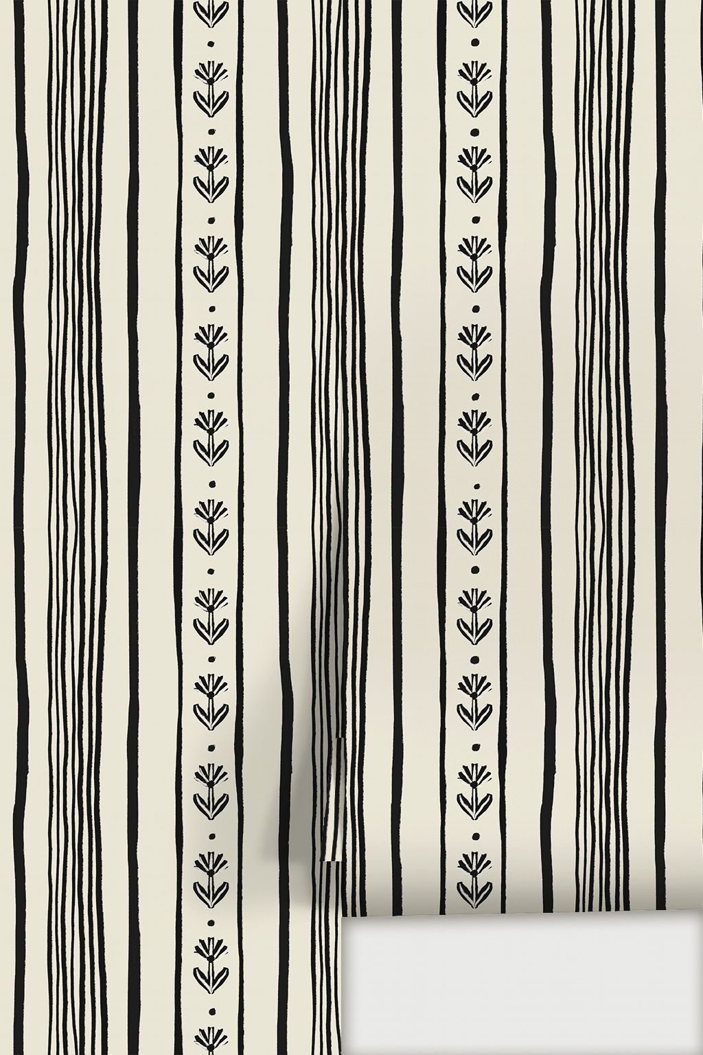 Daisy Chain Stripe Wallpaper, beige and black
