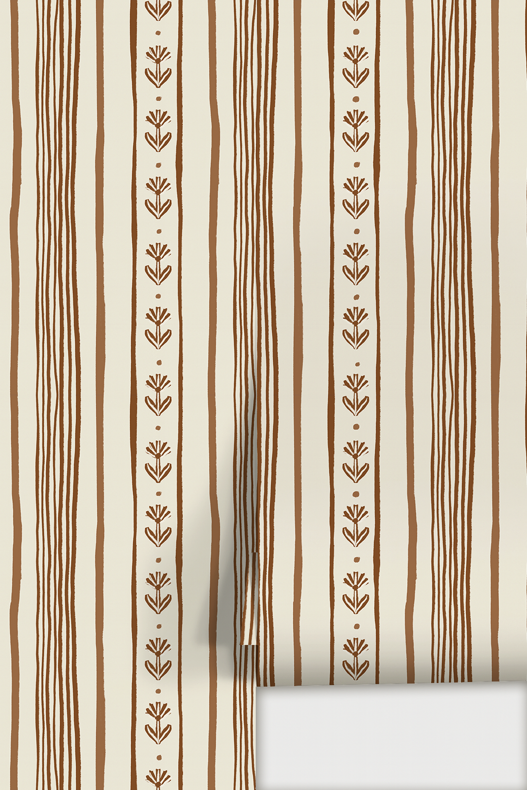 Daisy Chain Stripe Wallpaper, beige and brown