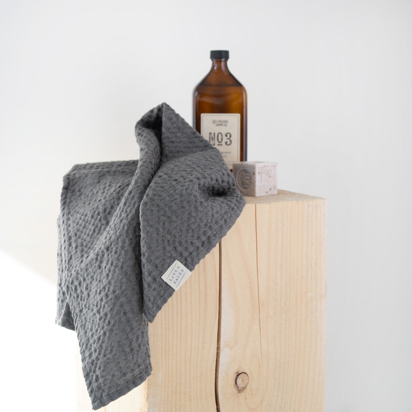 Linen Tales Dark Grey Linen & Cotton Honeycomb Waffle Towel Set