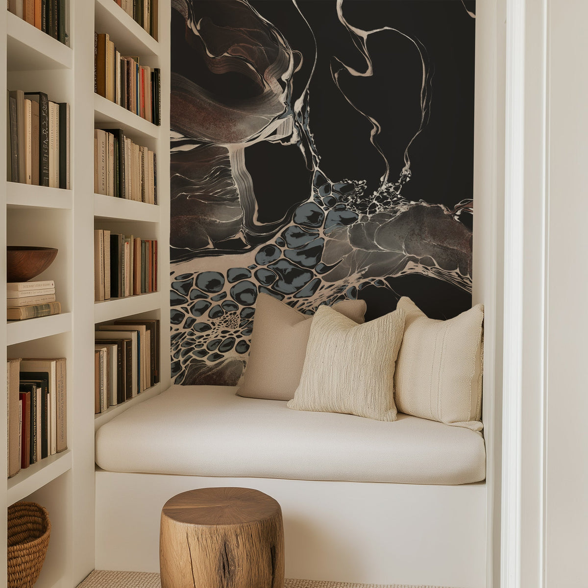 Bespoke Black Marble Wall Mural - Modern Fluid Art Wallpaper