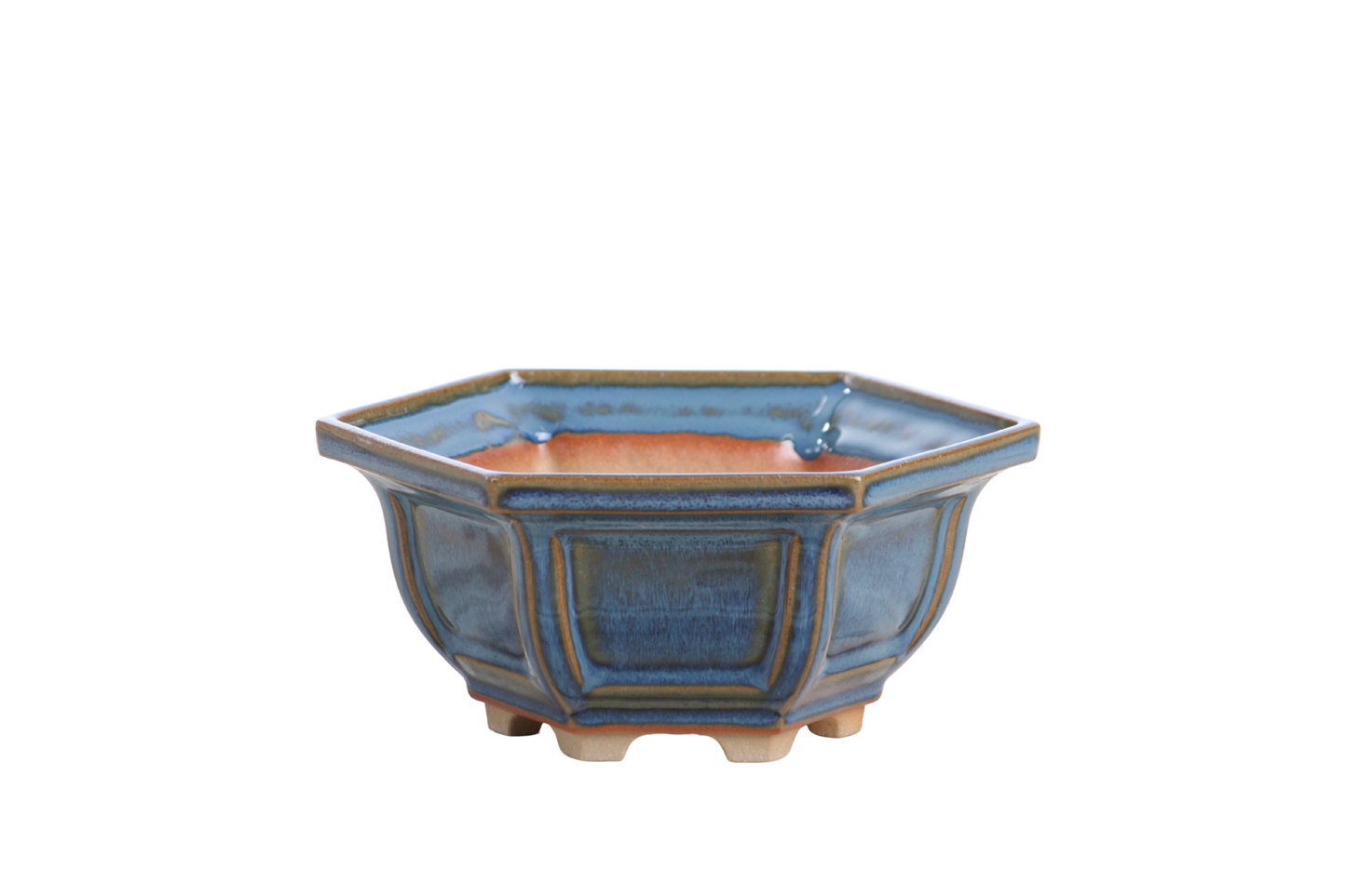 Willow Bonsai Ceramics Hexagonal Windowed Bonsai Pot 5 Inch – Semi‑Cascade Planter, High‑Fired Frost‑Proof Stoneware with Drainage & Wiring Holes, Handmade in USA (Peacock 2025)