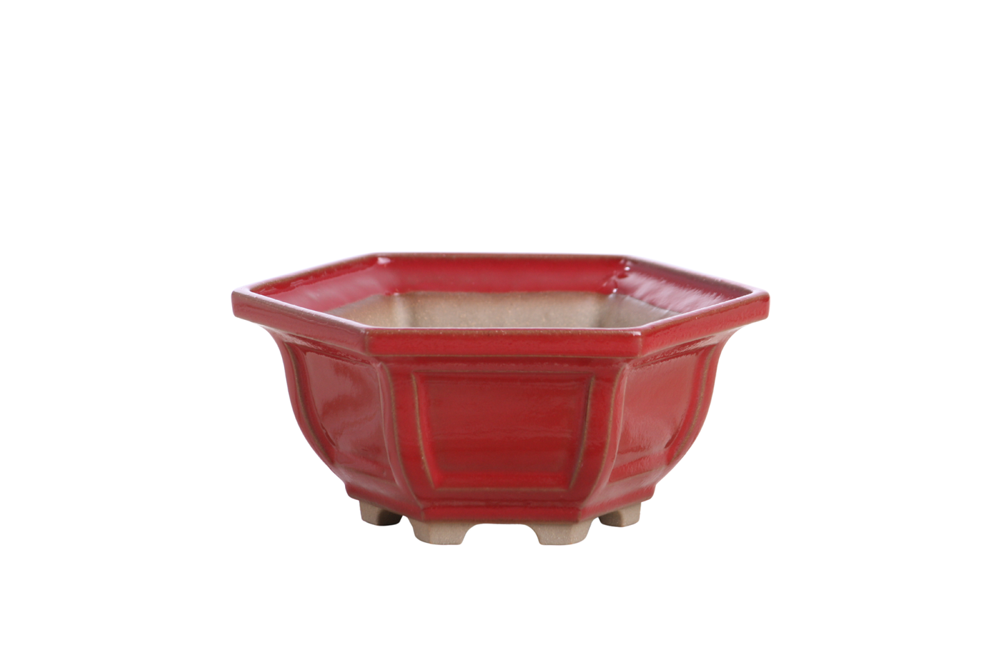 Willow Bonsai Ceramics Hexagonal Windowed Bonsai Pot 5 Inch – Semi‑Cascade Planter, High‑Fired Frost‑Proof Stoneware with Drainage & Wiring Holes, Handmade in USA (Red)
