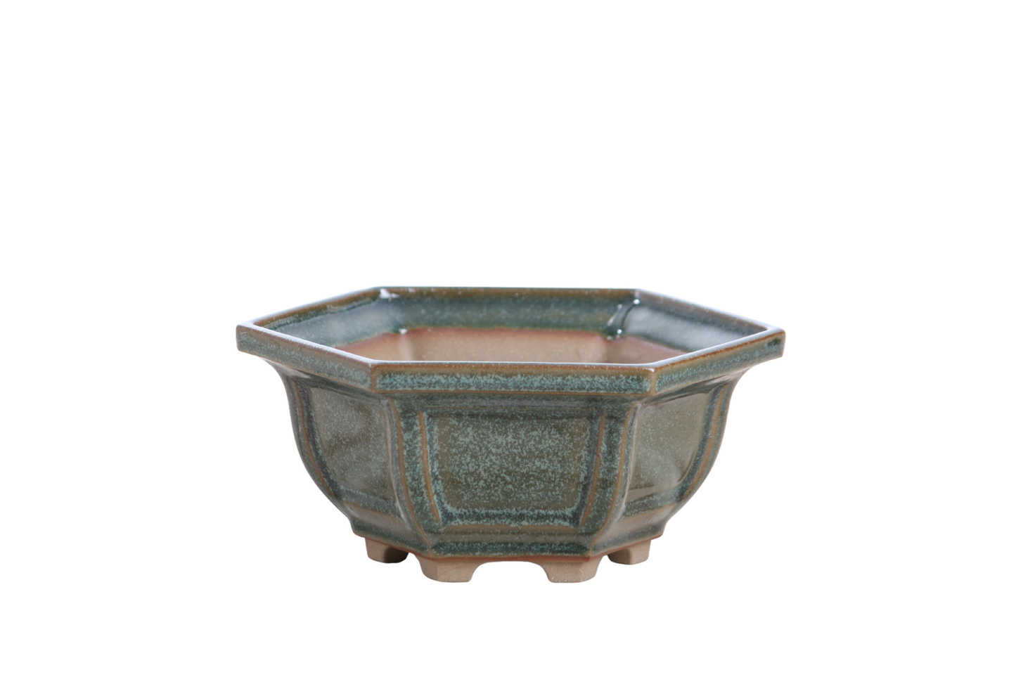Willow Bonsai Ceramics Hexagonal Windowed Bonsai Pot 5 Inch – Semi‑Cascade Planter, High‑Fired Frost‑Proof Stoneware with Drainage & Wiring Holes, Handmade in USA (Seaweed 2025)