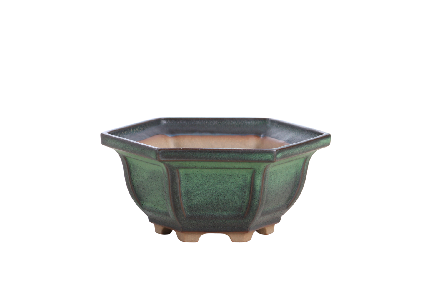 Willow Bonsai Ceramics Hexagonal Windowed Bonsai Pot 5 Inch – Semi‑Cascade Planter, High‑Fired Frost‑Proof Stoneware with Drainage & Wiring Holes, Handmade in USA (Avocado)