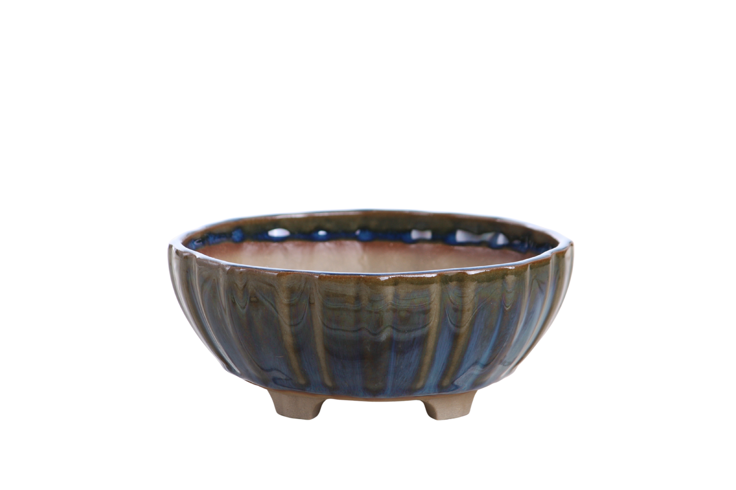 Willow Bonsai Ceramics Lily Bonsai Pot 6 Inch – Sculpted Rounded Ceramic Bonsai & Succulent Planter with Wavy Profile, High‑Fired Frost‑Proof Stoneware, Handmade in USA (Peacock)