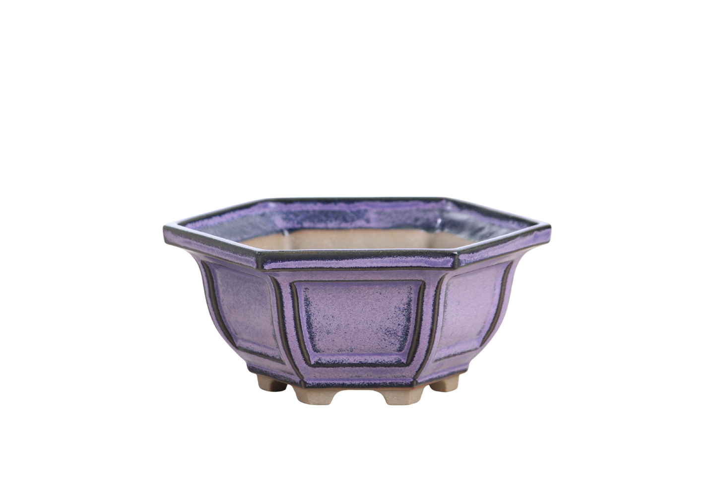 Willow Bonsai Ceramics Hexagonal Windowed Bonsai Pot 5 Inch – Semi‑Cascade Planter, High‑Fired Frost‑Proof Stoneware with Drainage & Wiring Holes, Handmade in USA (Purple)