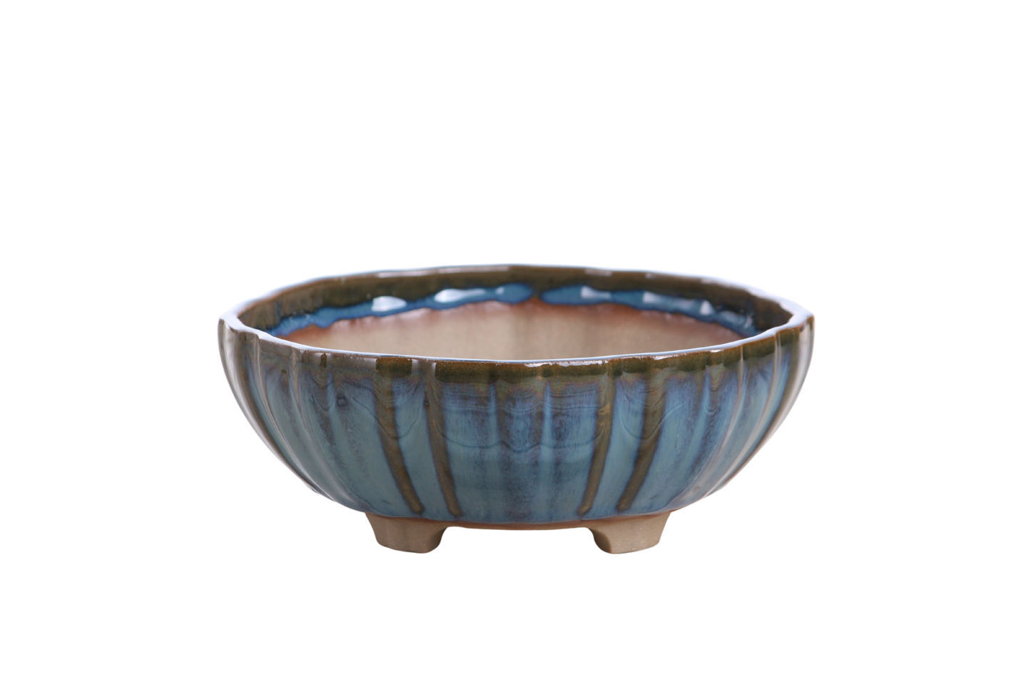 Willow Bonsai Ceramics Lily Bonsai Pot 7 Inch – Sculpted Rounded Ceramic Bonsai & Succulent Planter with Wavy Profile, High‑Fired Frost‑Proof Stoneware, Handmade in USA (Peacock)