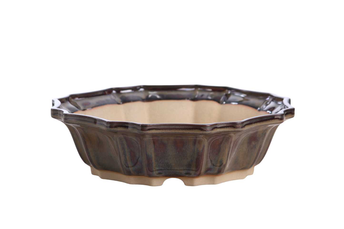 Willow Bonsai Ceramics Flower Design Bonsai Pot 10 Inch – Elegant Ceramic Bonsai & Succulent Planter, High‑Fired Frost‑Proof Stoneware with Drainage & Wiring Holes, Handmade in USA (Dark Honey)